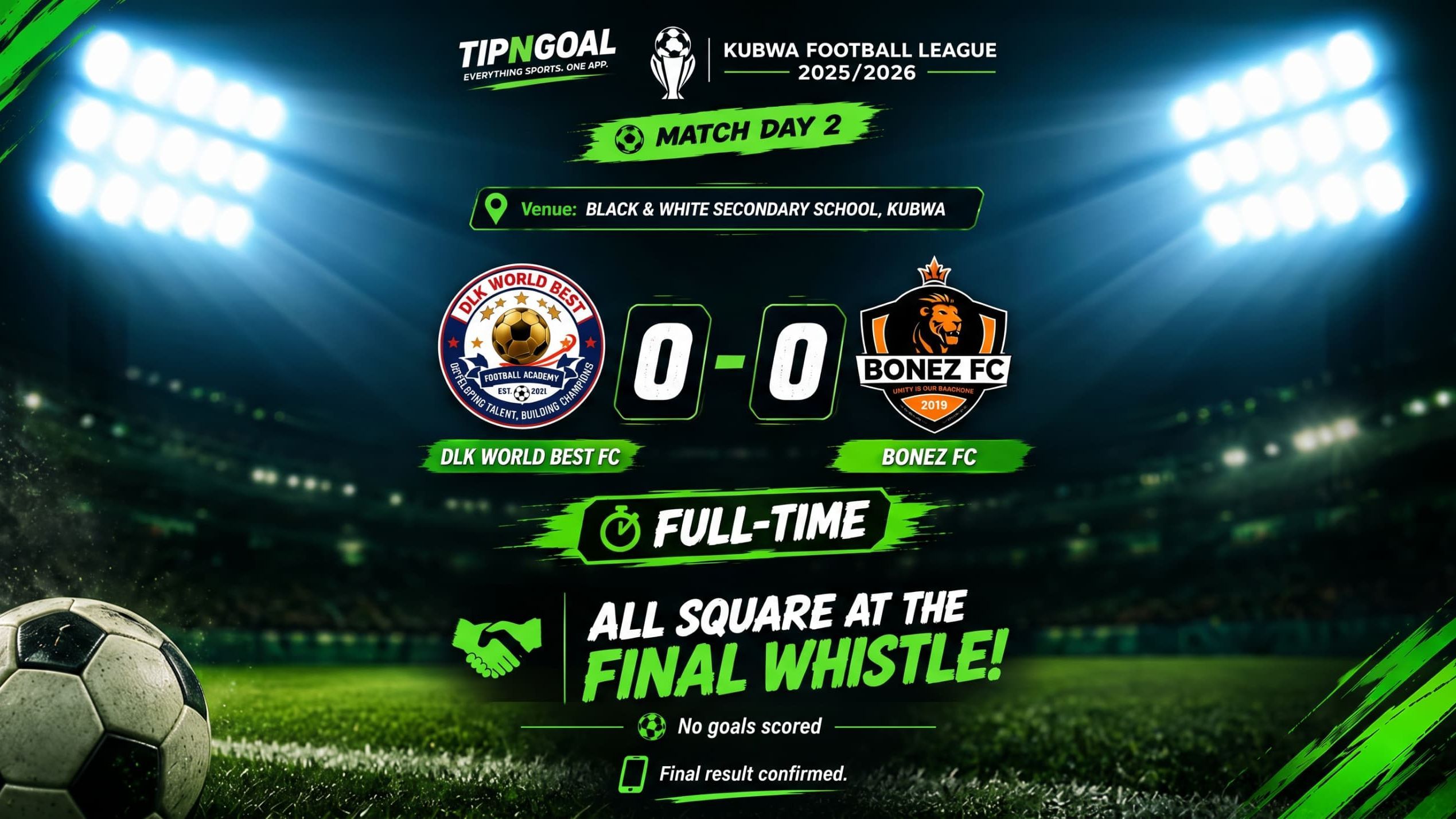 Kubwa Football League: DLK World Best FC and Bonez FC Share Spoils in Goalless Draw
