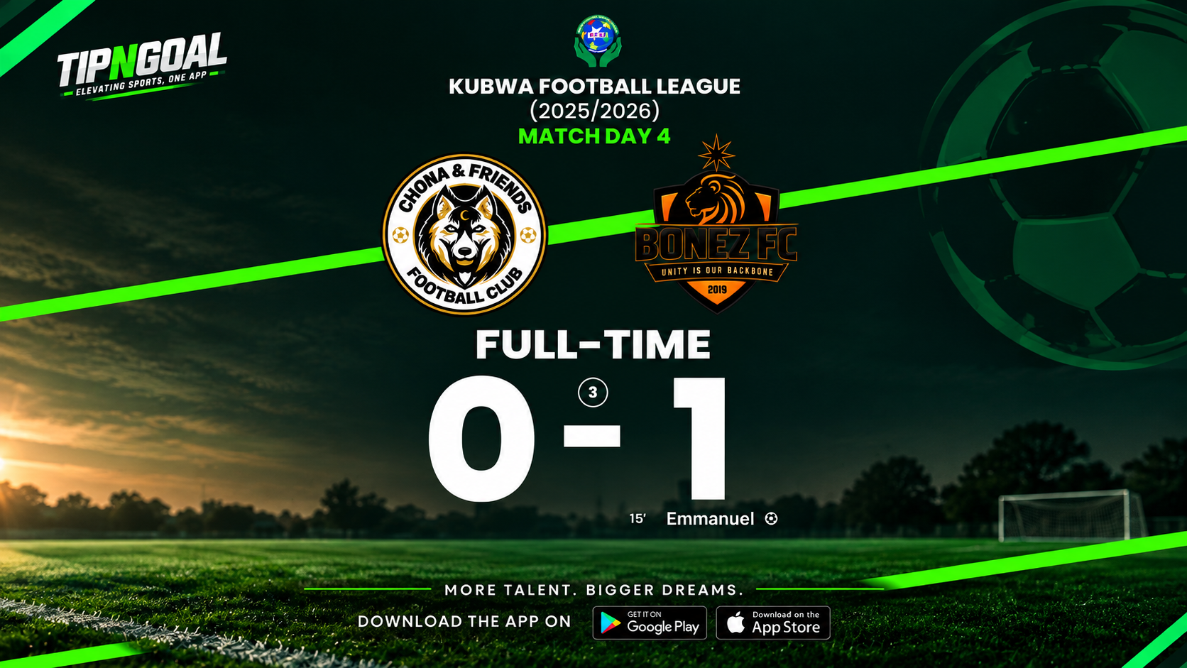 Kubwa Football League: Emmanuel's Early Strike Was Enough For Bonez FC to Grab all 3 points