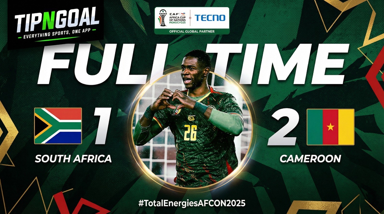 Cameroon claim a 2-1 win over South Africa in the Round of 16
