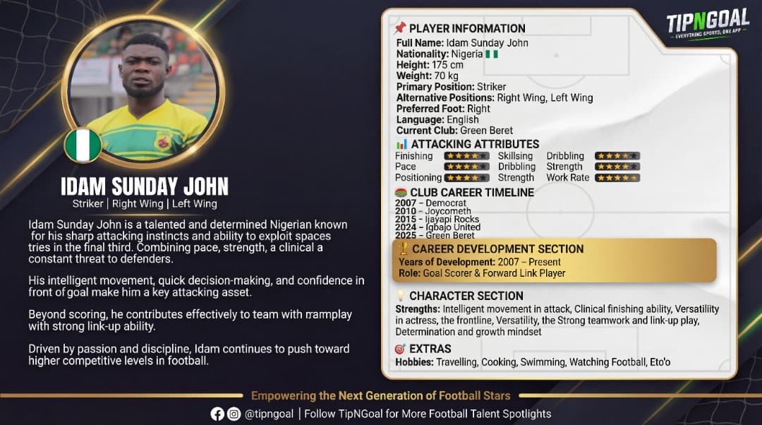 Tipngoal Player Focus - Idam Sunday John