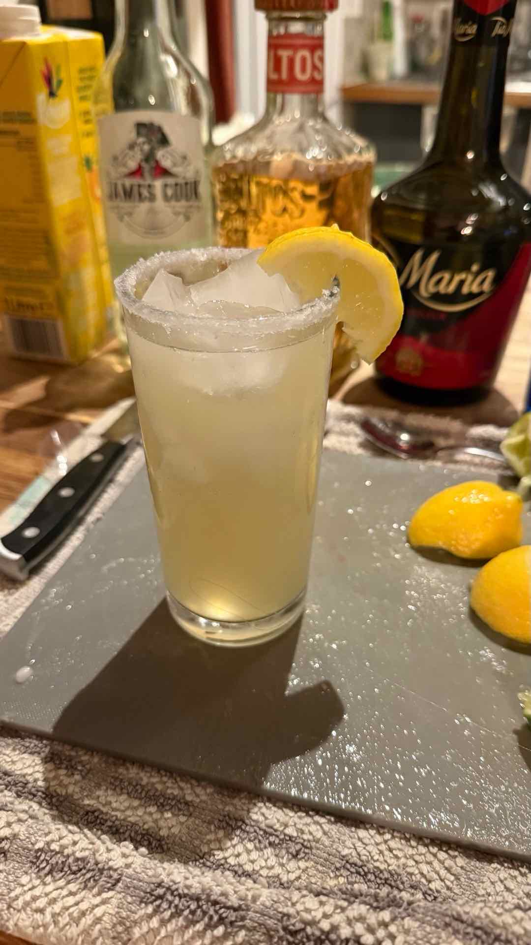 Community photo of a Lemon Basil Margarita cocktail: COCKTAIL DUMP. No.6 of 7 - Ignore the fact there’s no basil, this drink was so nice, I can’t lie I did add too much salt to the rim…