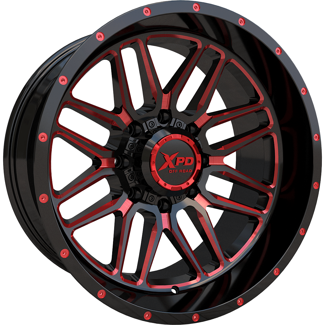 Xpd Xpd-709 Tempest 139.7/150 20X10 Gloss Black Milled Red 110.3 — Speedy Mobile Cape Coral