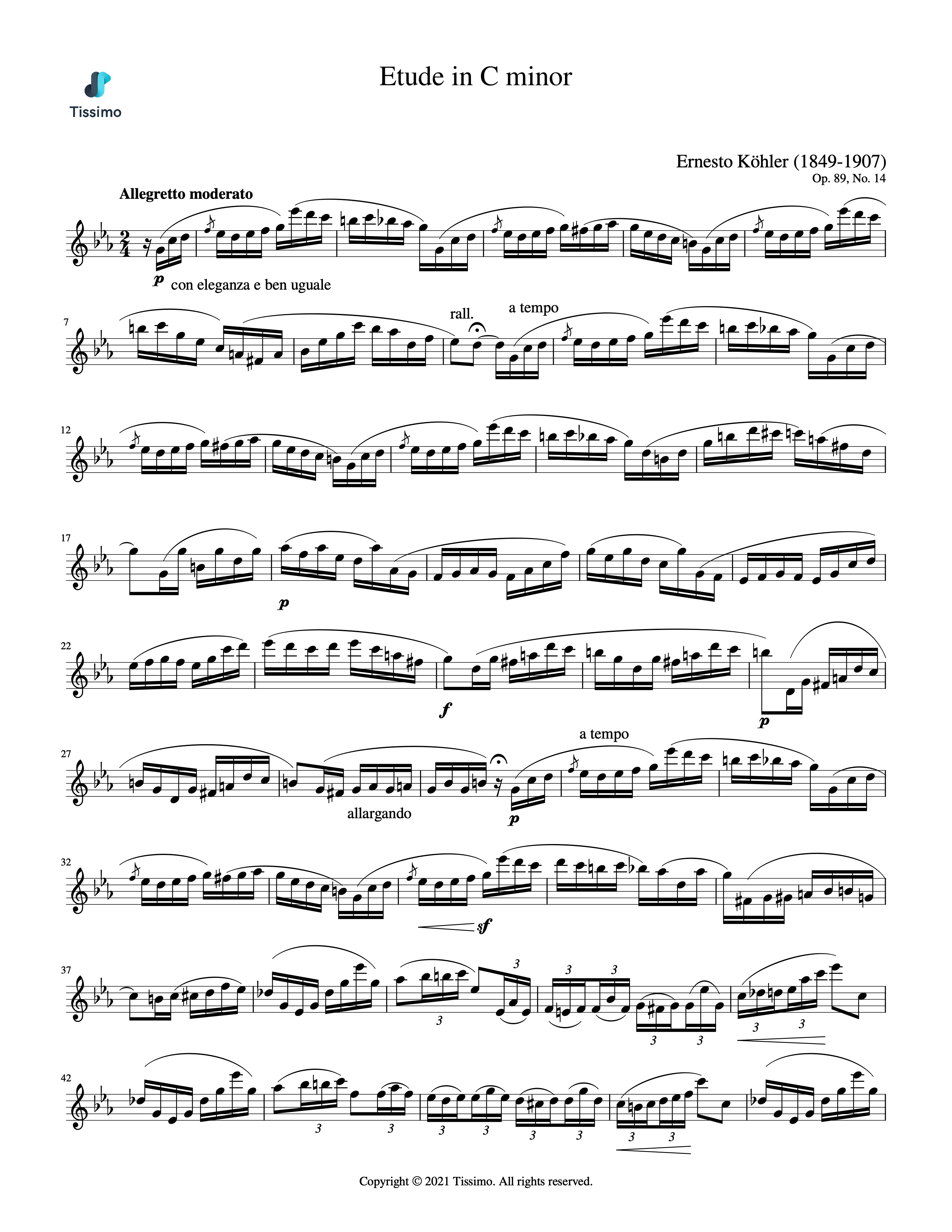 Sheet music preview for Etude in C minor, Op. 89, No. 14 by Ernesto Kohler