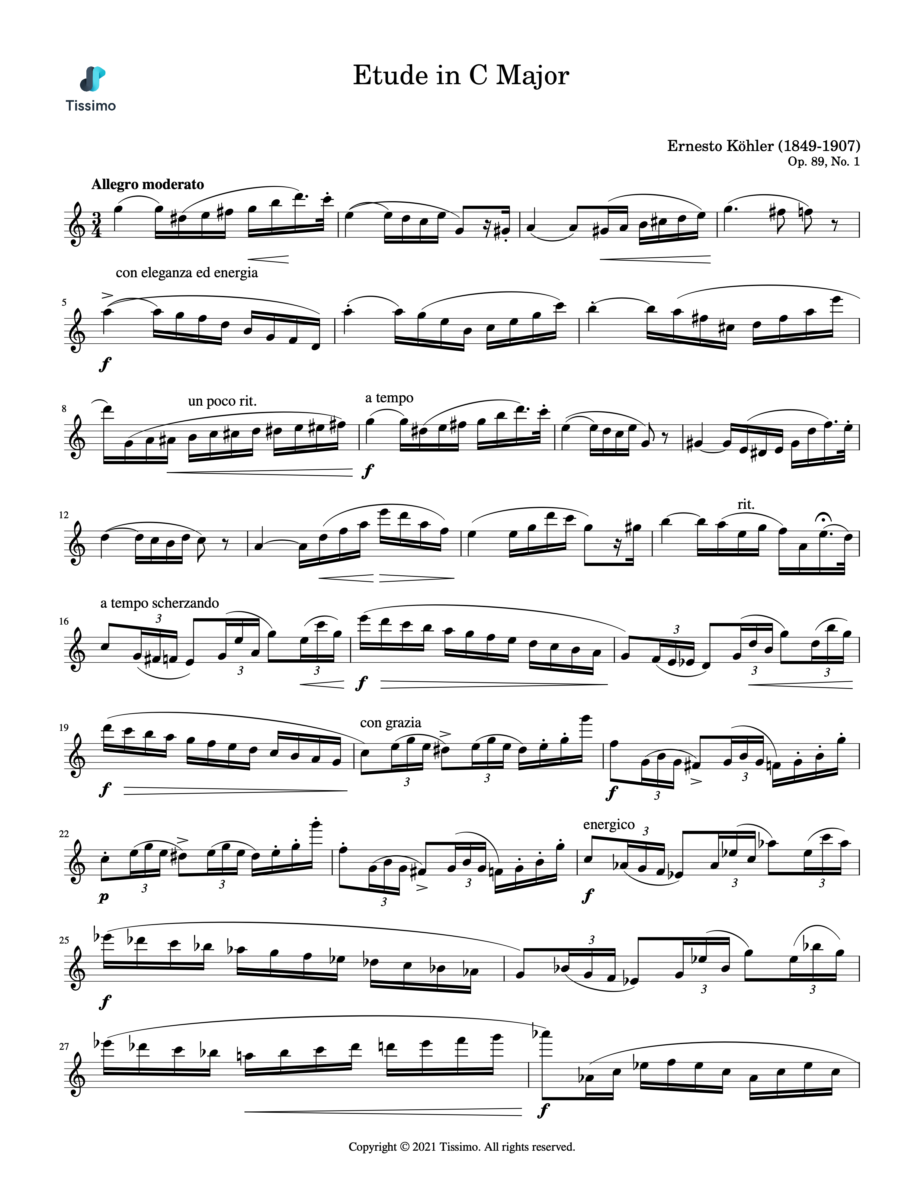 Sheet music preview for Etude in C Major, Op. 89, No. 1 by Ernesto Kohler