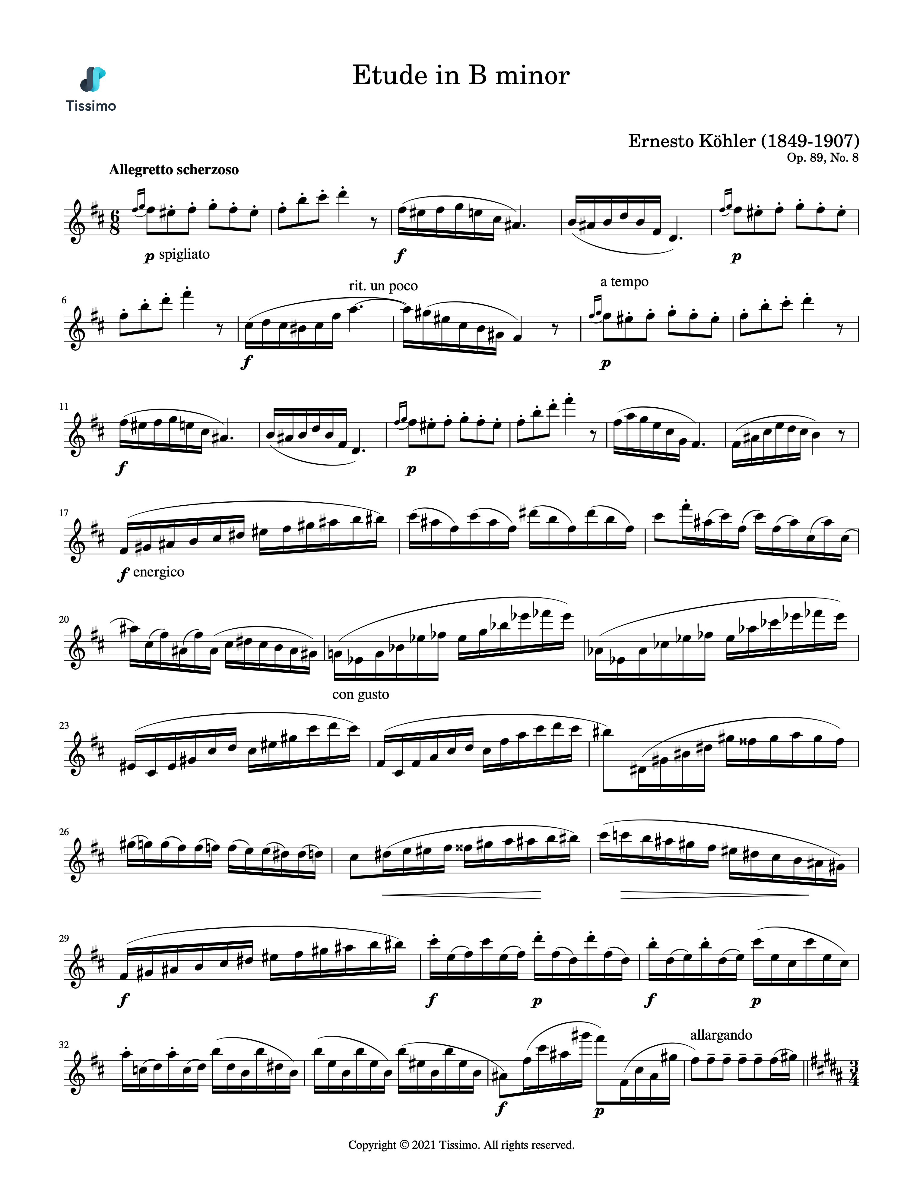 Sheet music preview for Etude in B minor, Op. 89, No. 8 by Ernesto Kohler