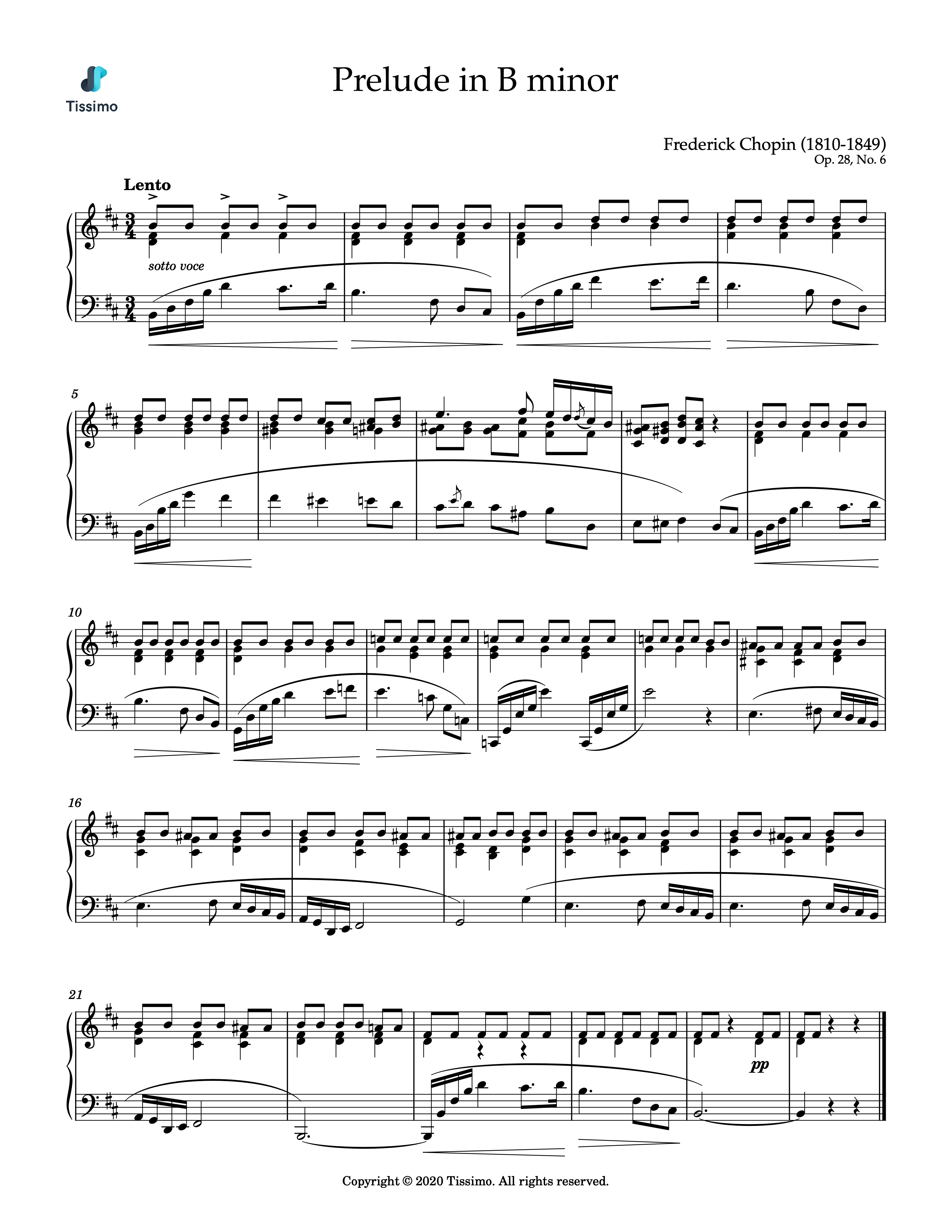 Sheet music preview for Prelude in B minor, Op. 28, No. 6 by Frederic Francois Chopin