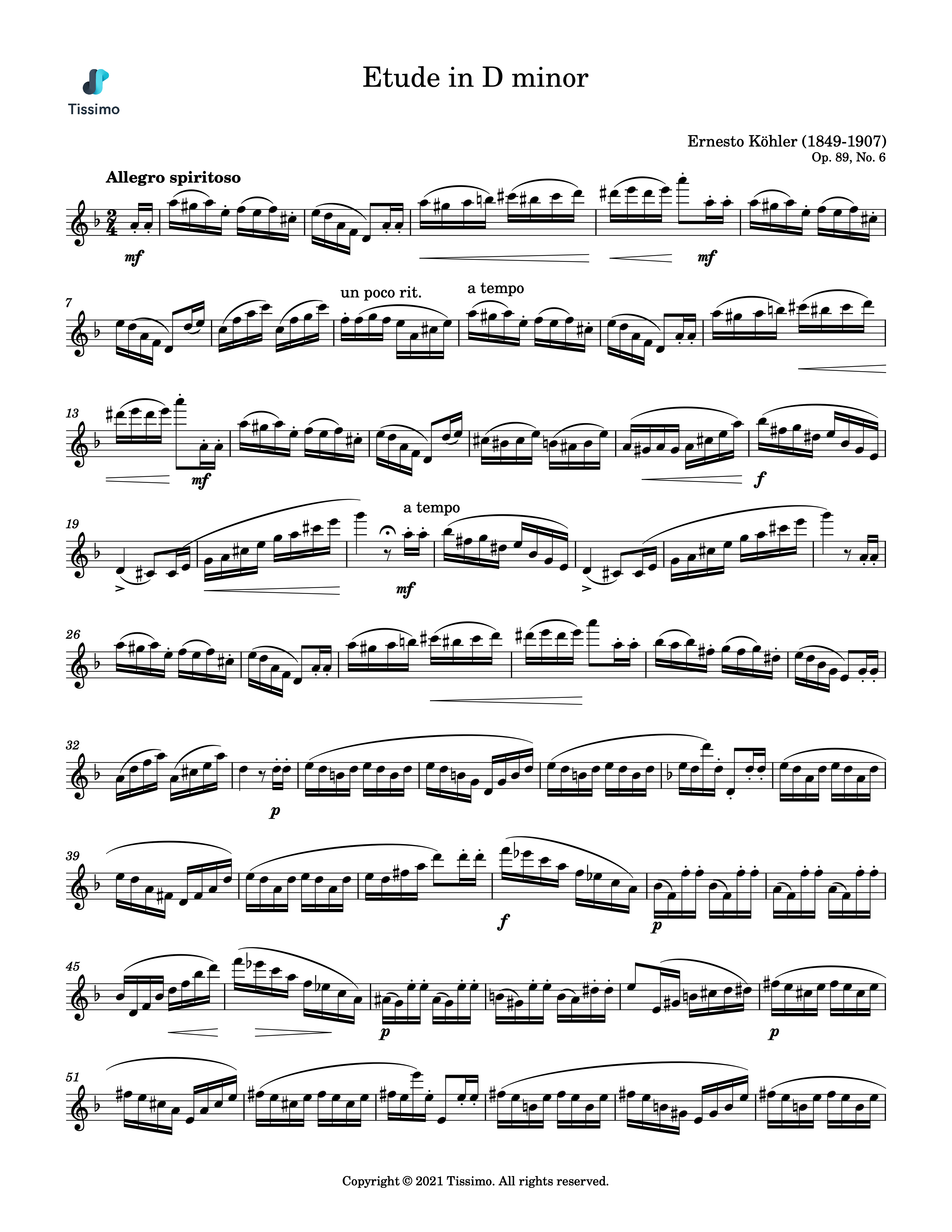 Sheet music preview for Etude in D minor, Op. 89, No. 6 by Ernesto Kohler