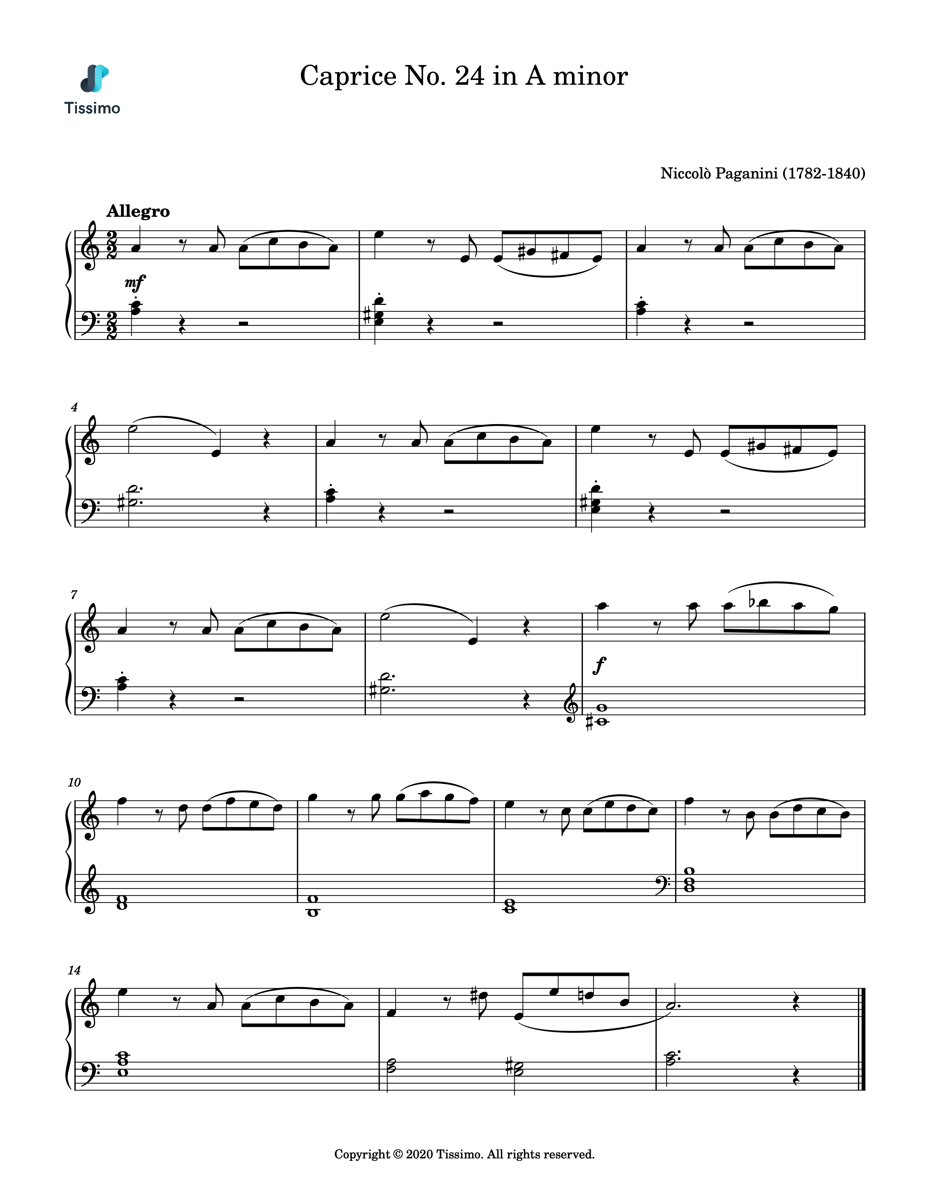 Sheet music preview for Caprice No. 24 in A minor by Niccolo Paganini