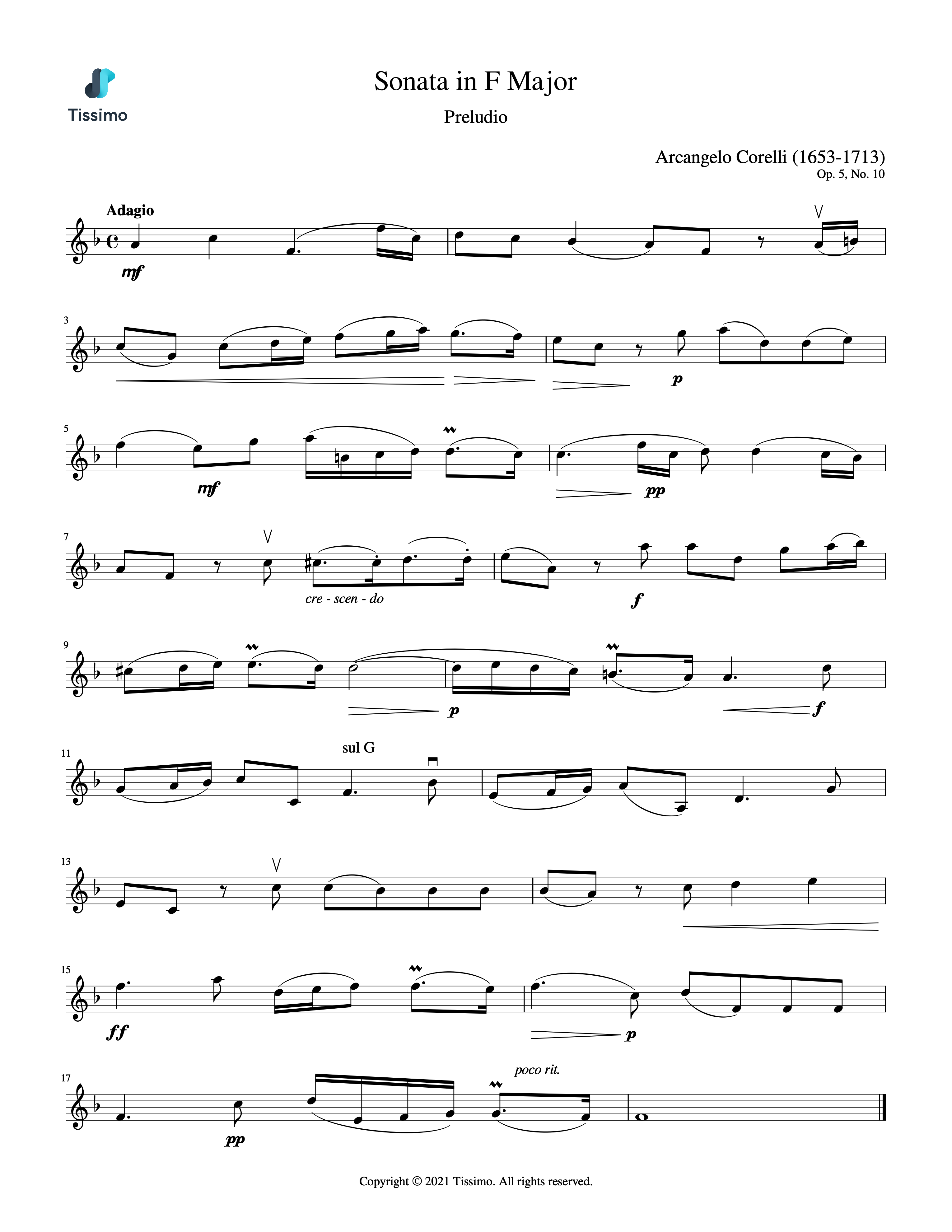 Sheet music preview for Sonata in F Major, Op. 5, No. 10 by Arcangelo Corelli