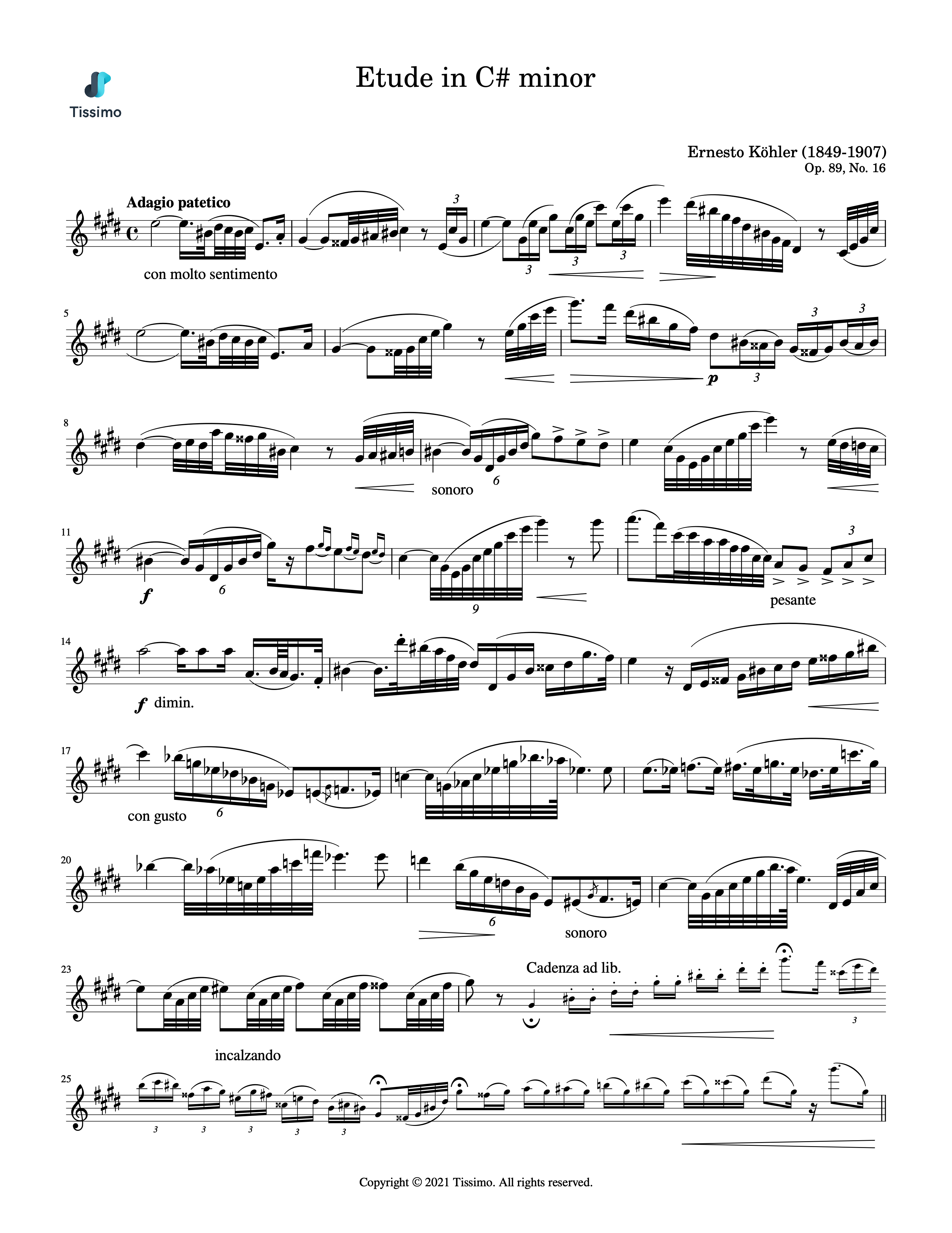 Sheet music preview for Etude in C# minor, Op. 89, No. 16 by Ernesto Kohler