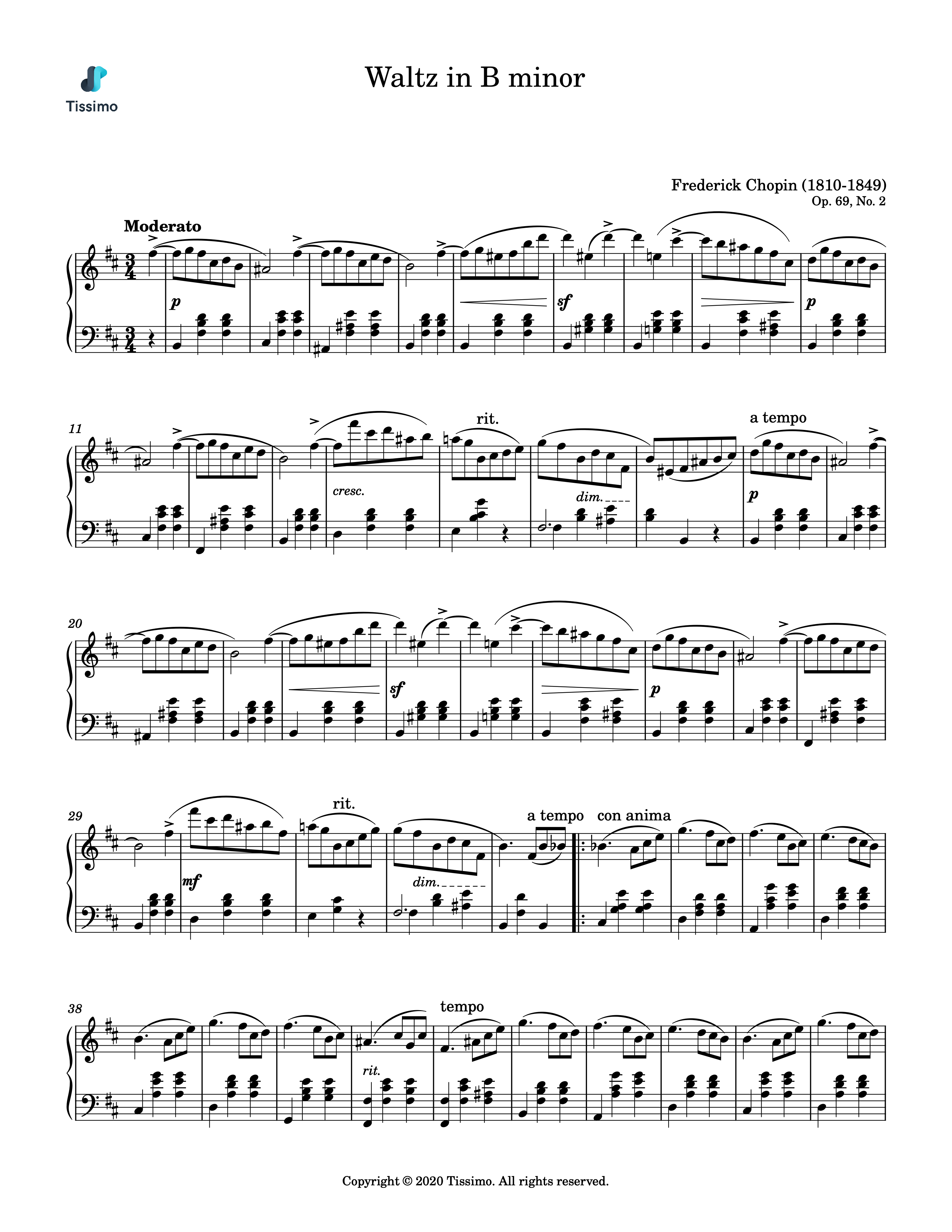 Sheet music preview for Waltz in B minor, Op. 69, No. 2 by Frederic Francois Chopin