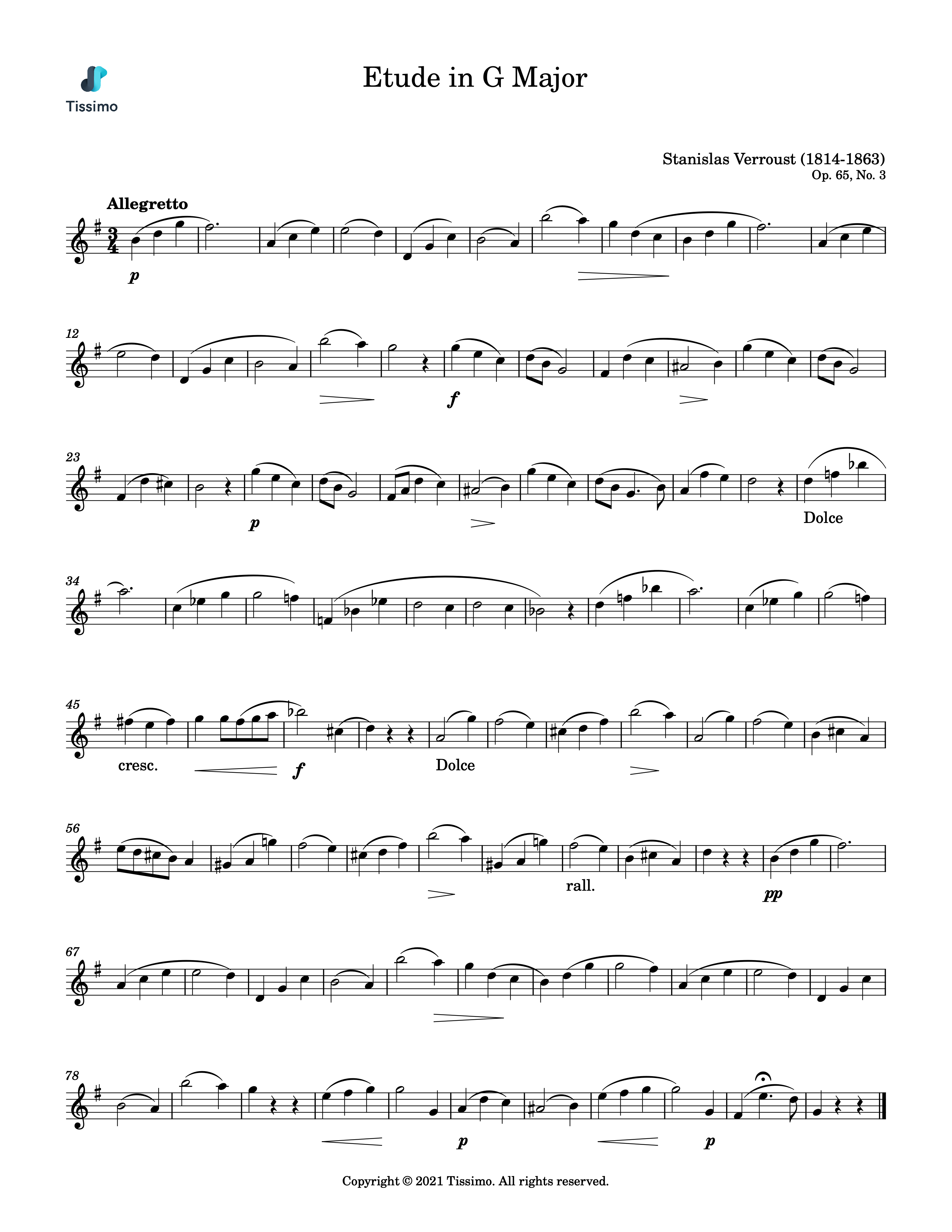 Sheet music preview for Etude in G Major, Op. 65, No. 3 by Stanislas Verroust
