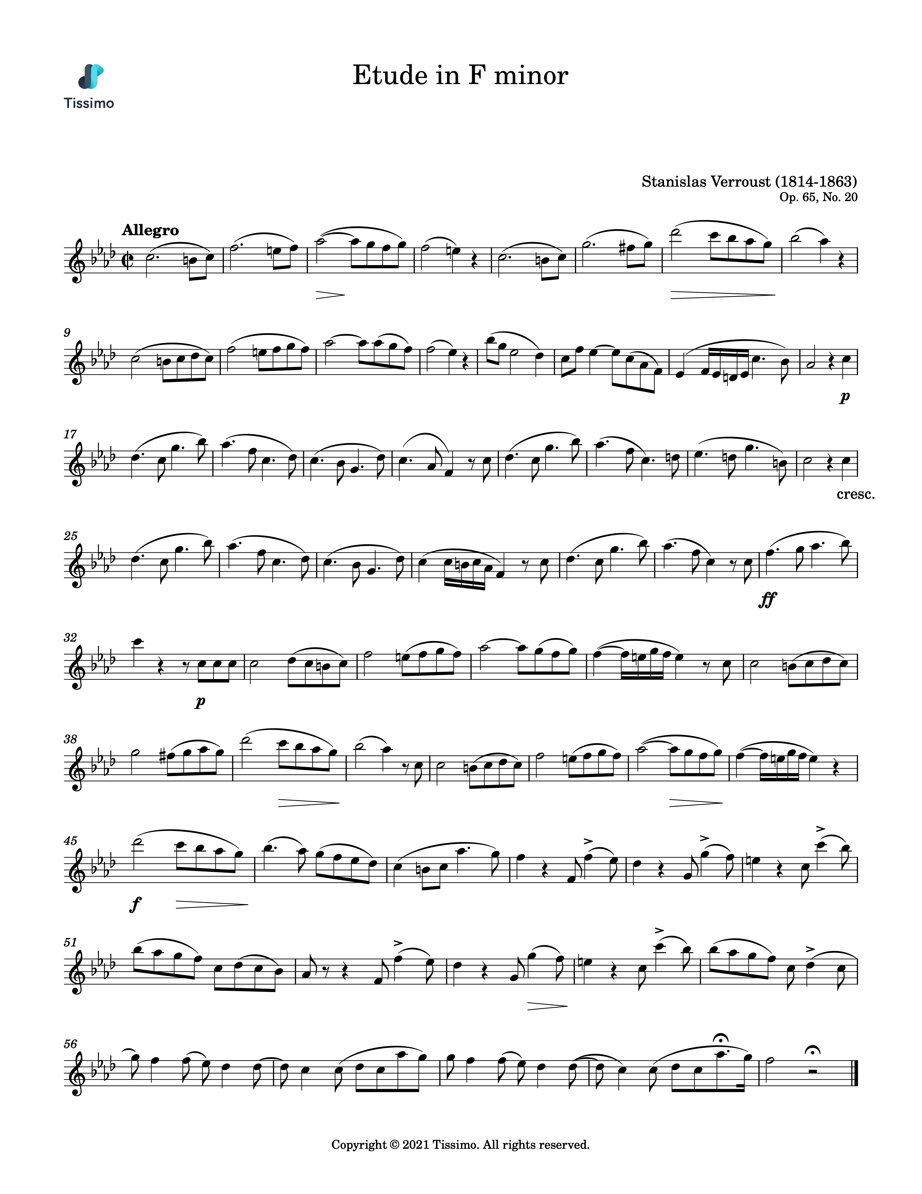 Sheet music preview for Etude in F minor, Op. 65, No. 20 by Stanislas Verroust