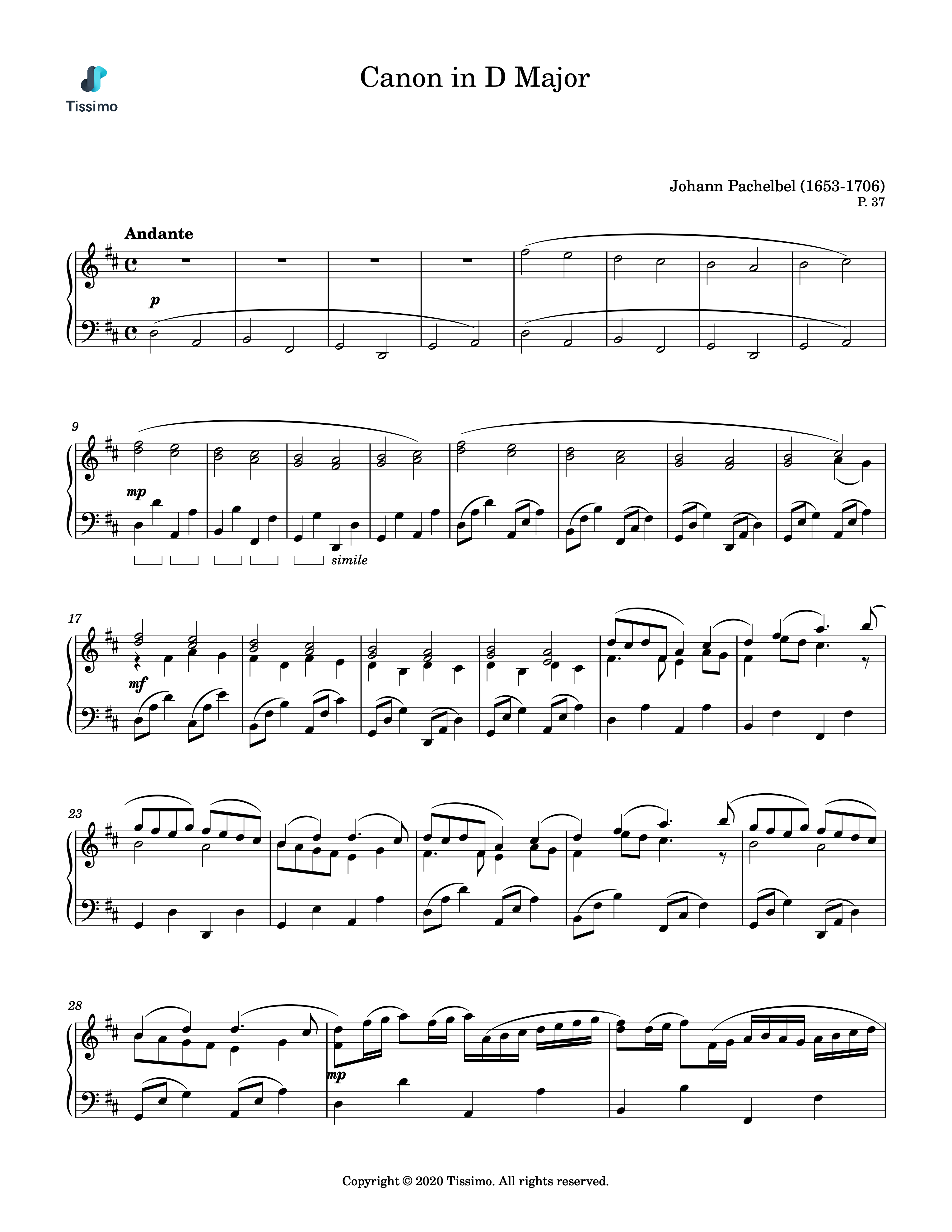 Sheet music preview for Canon in D Major, P. 37 by Johann Pachelbel