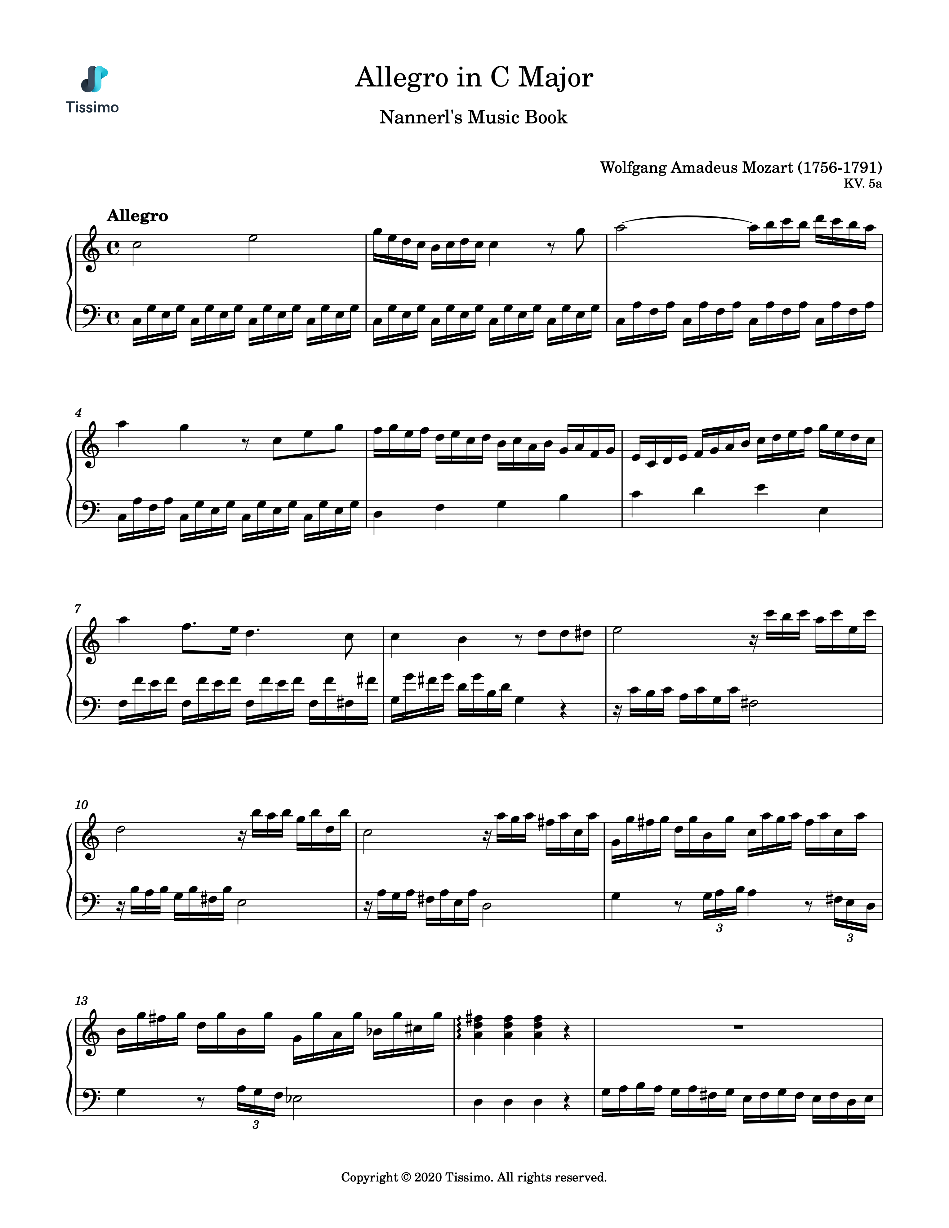 Sheet music preview for Allegro in C Major, KV. 5a by Wolfgang Amadeus Mozart