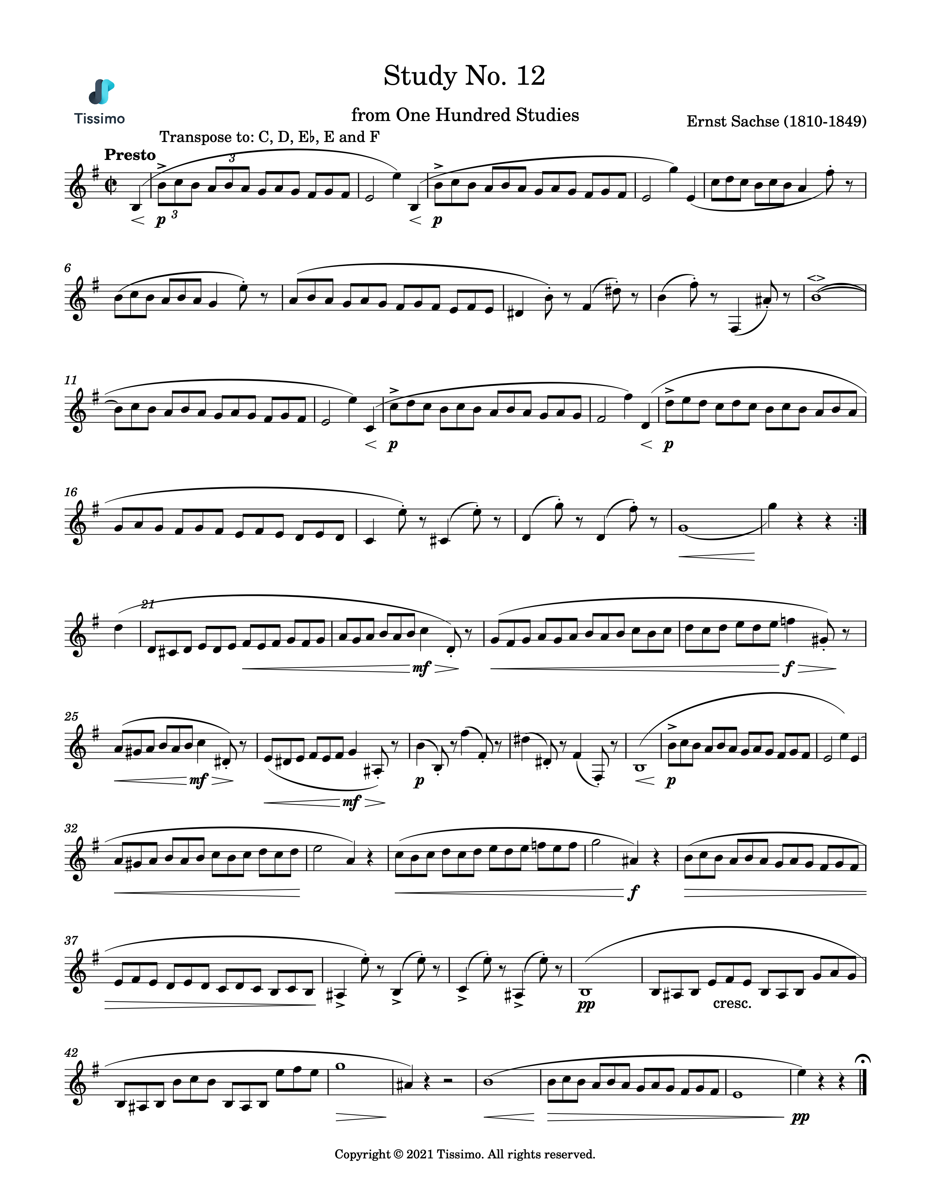 Sheet music preview for Study No. 12 (100 Studies) by Ernst Sachse