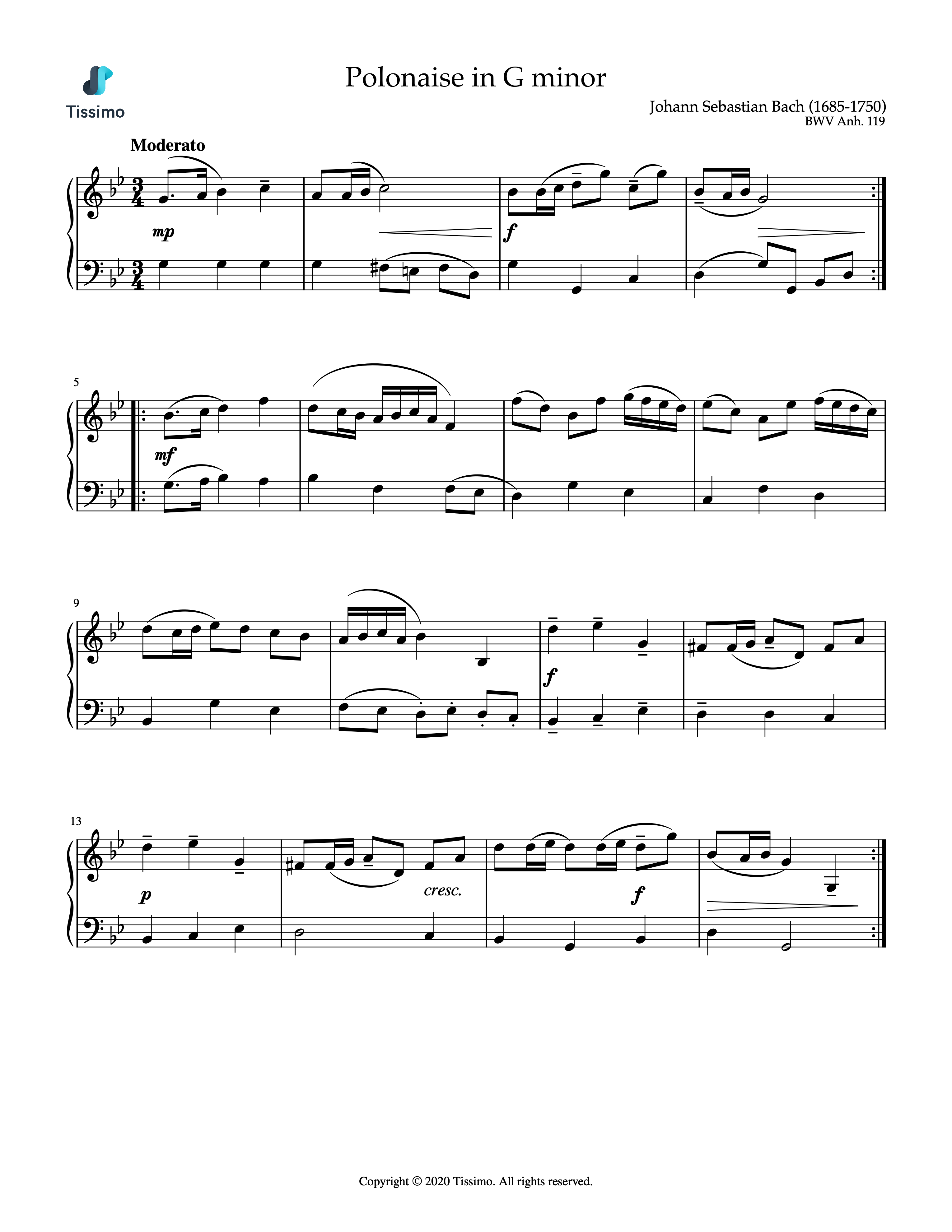 Sheet music preview for Polonaise in G Minor, BWV Anh 119 by Johann Sebastian Bach