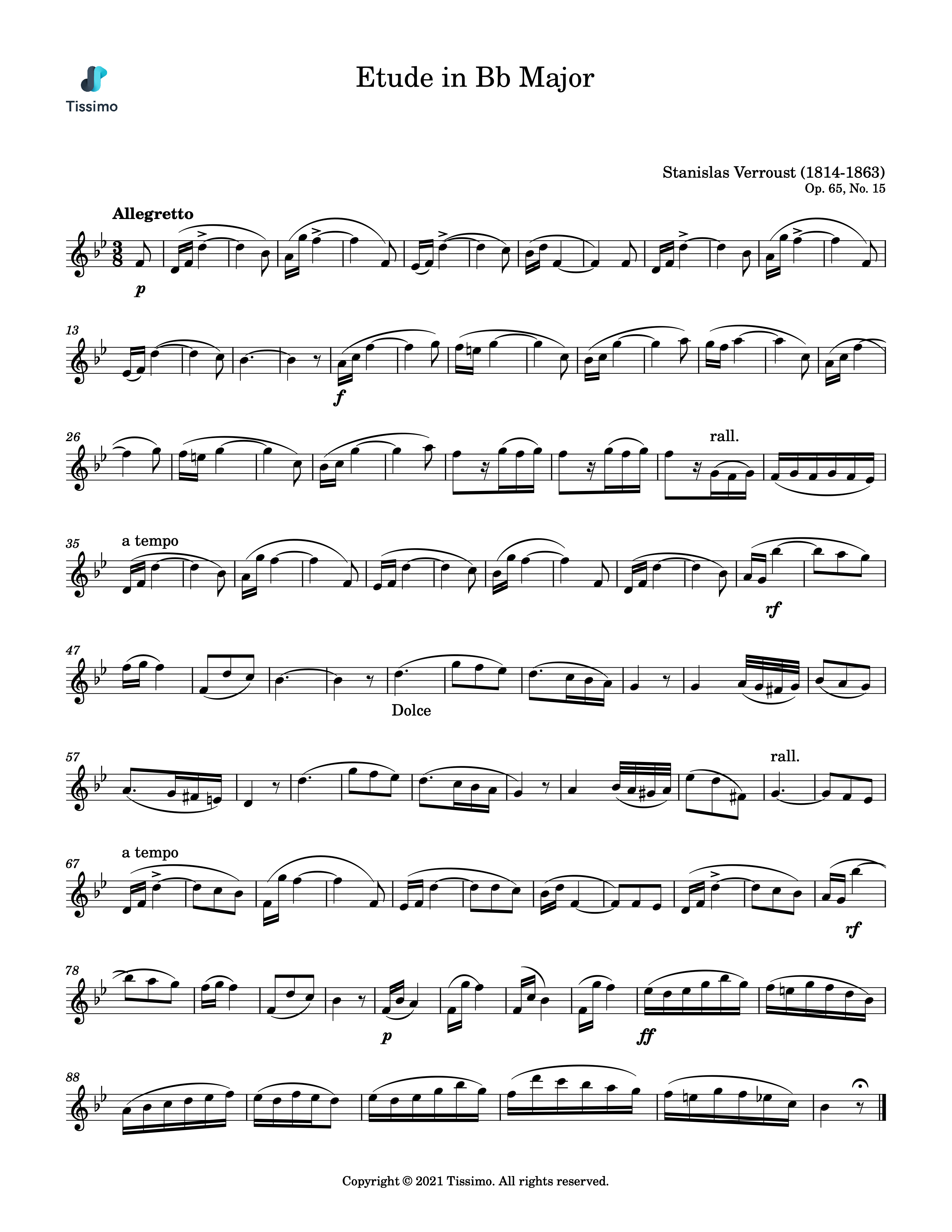 Sheet music preview for Etude in Bb Major, Op. 65, No. 15 by Stanislas Verroust