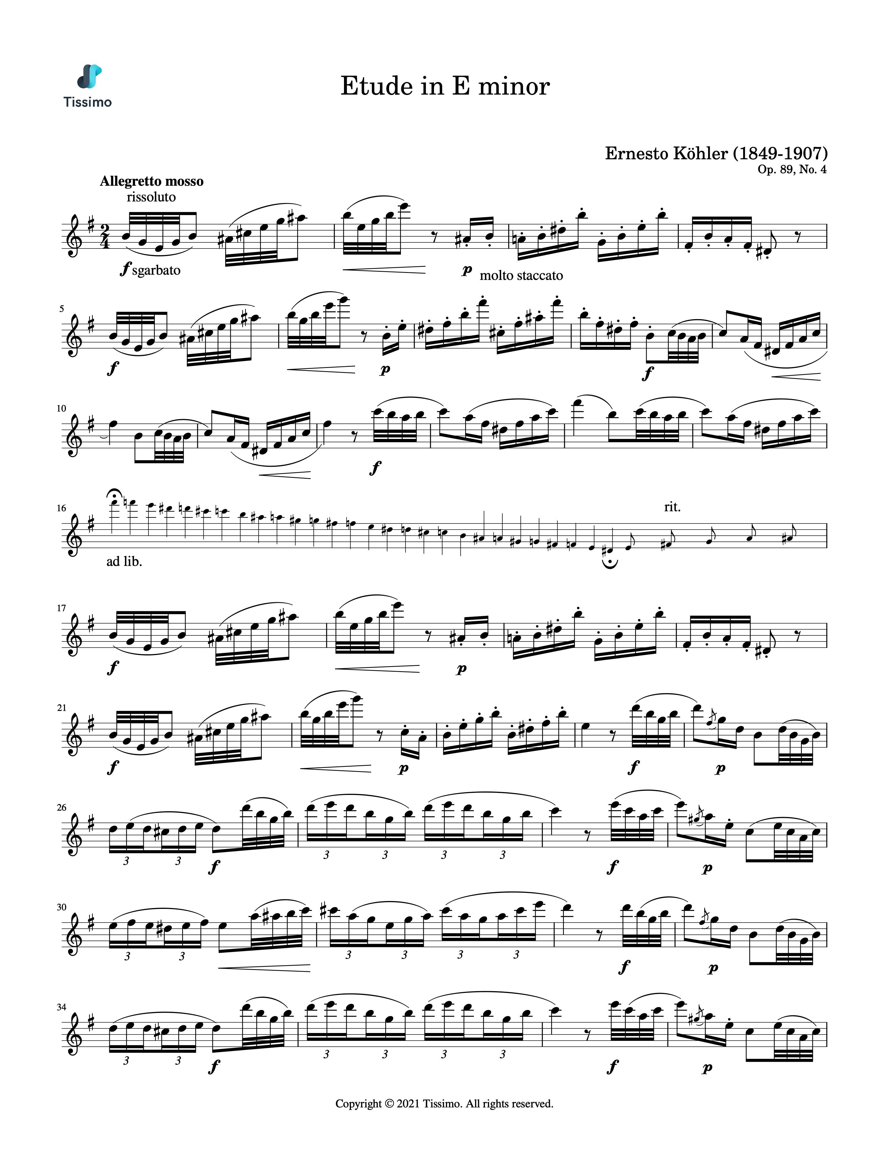 Sheet music preview for Etude in E minor, Op. 89, No. 4 by Ernesto Kohler