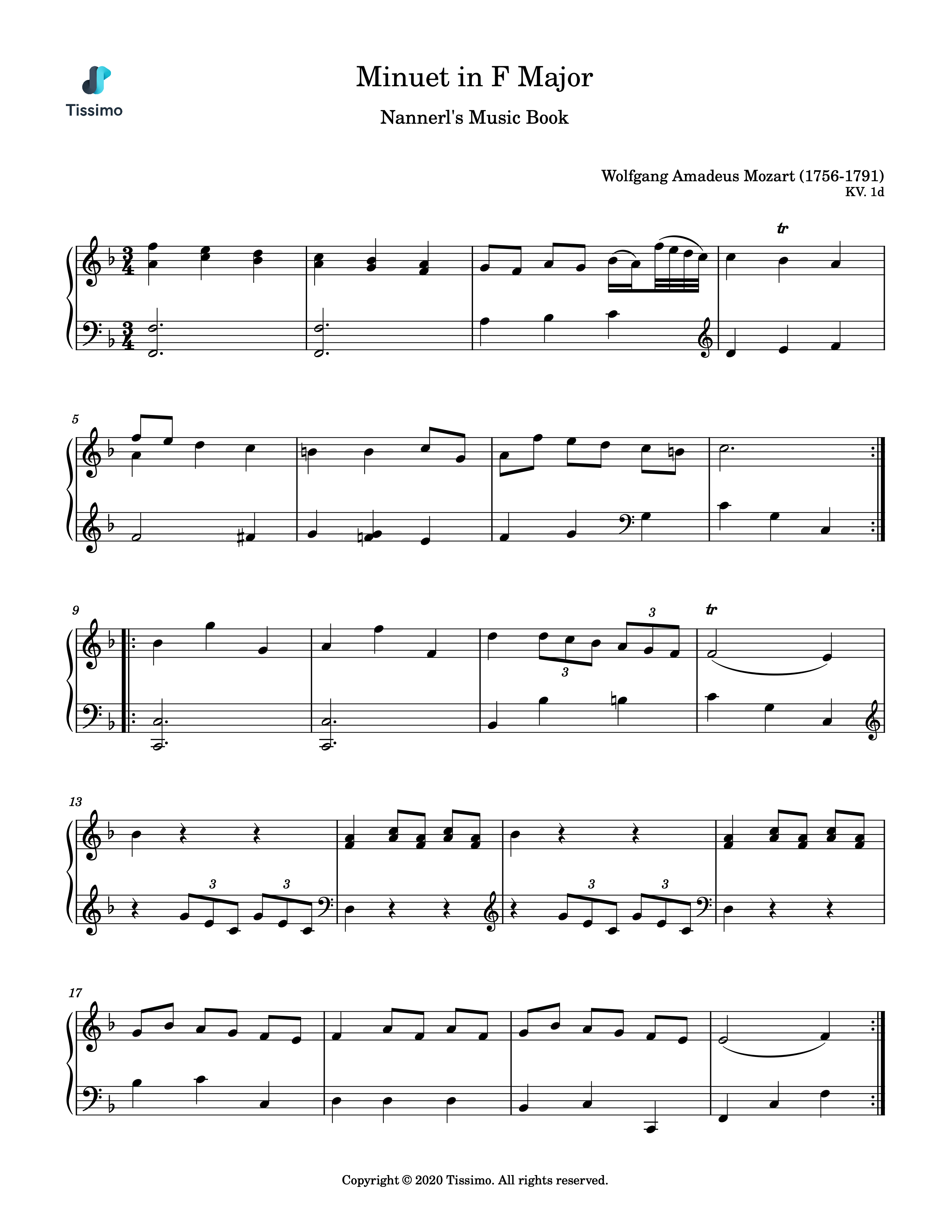 Sheet music preview for Minuet in F Major, KV. 1d by Wolfgang Amadeus Mozart