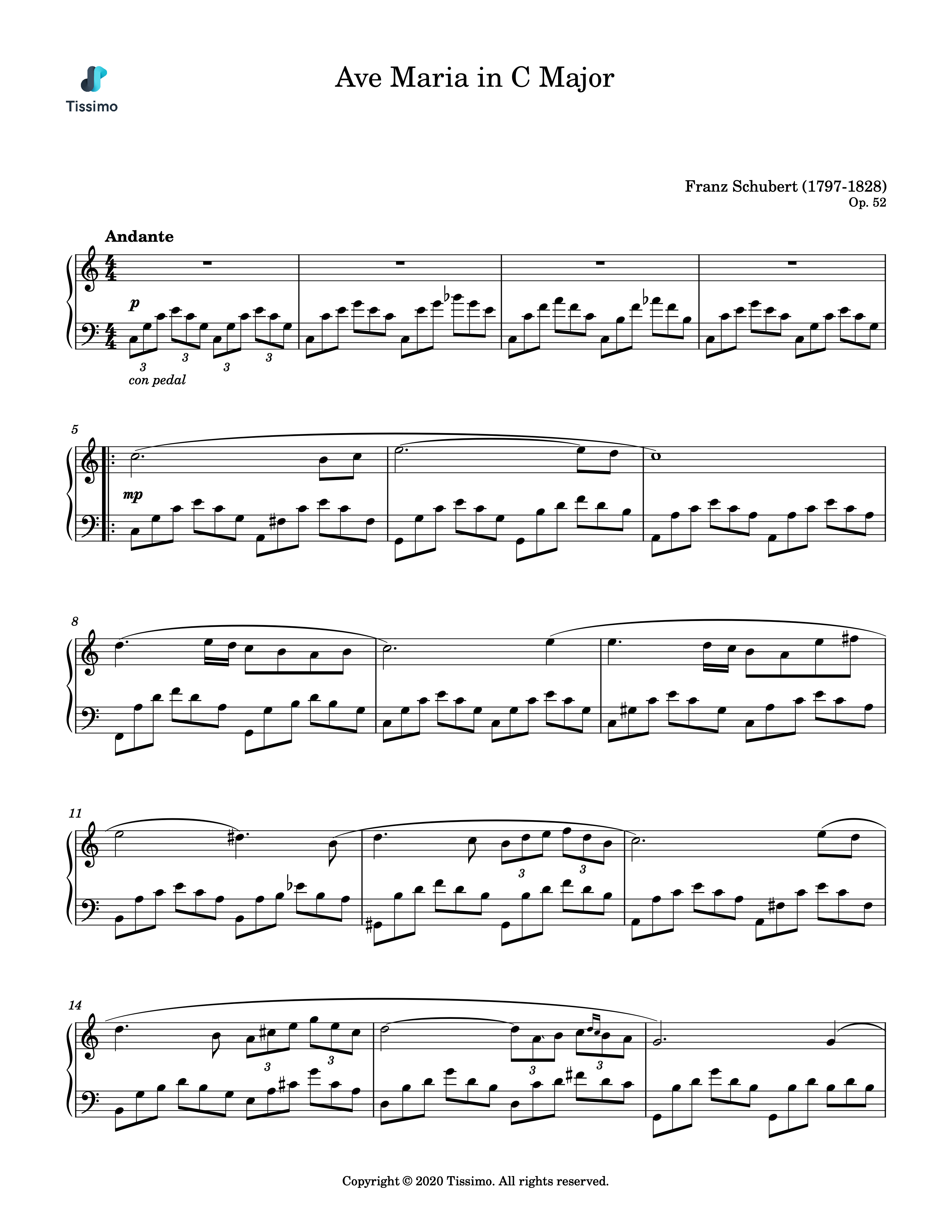 Sheet music preview for Ave Maria in C Major, Op. 52 by Franz Schubert
