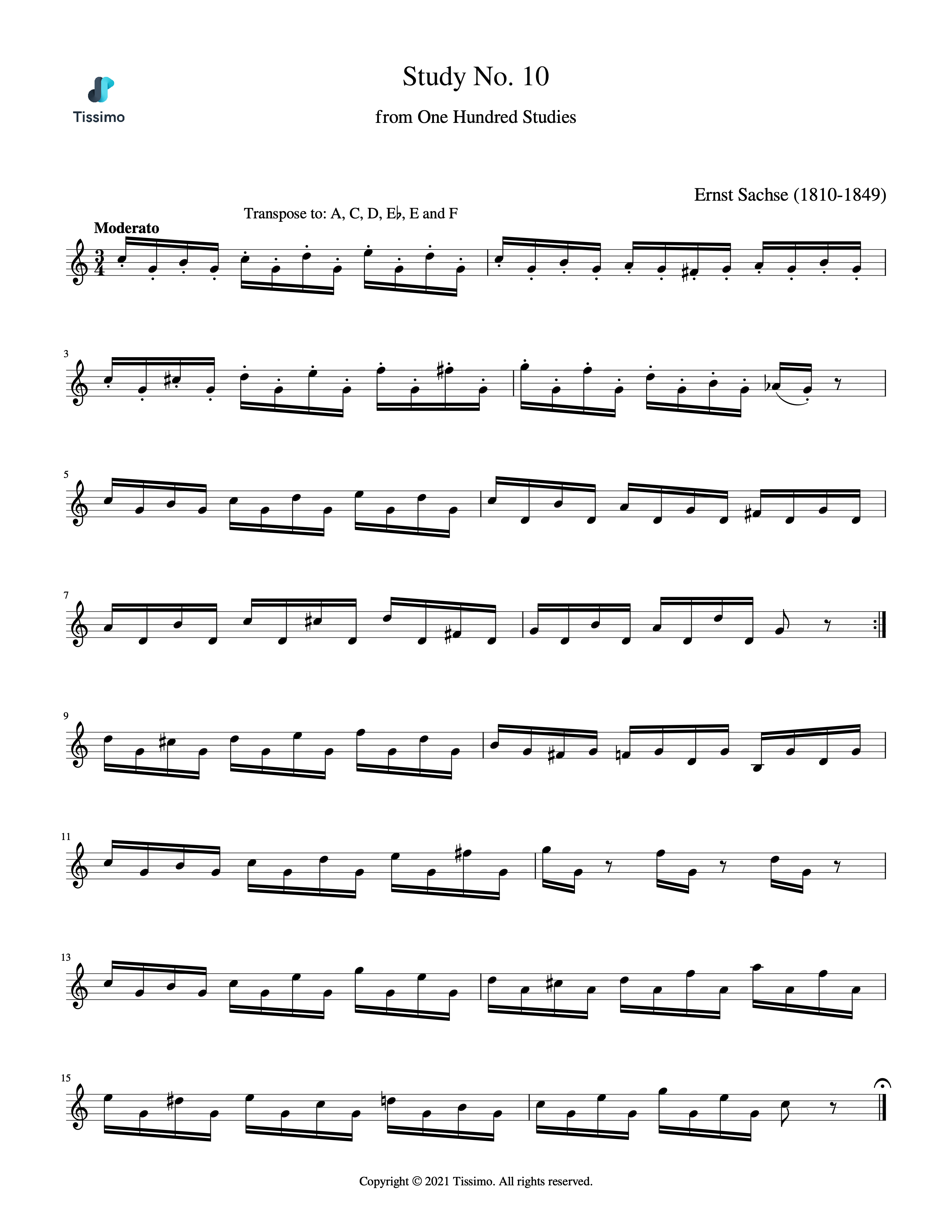Sheet music preview for Study No. 10 (100 Studies) by Ernst Sachse