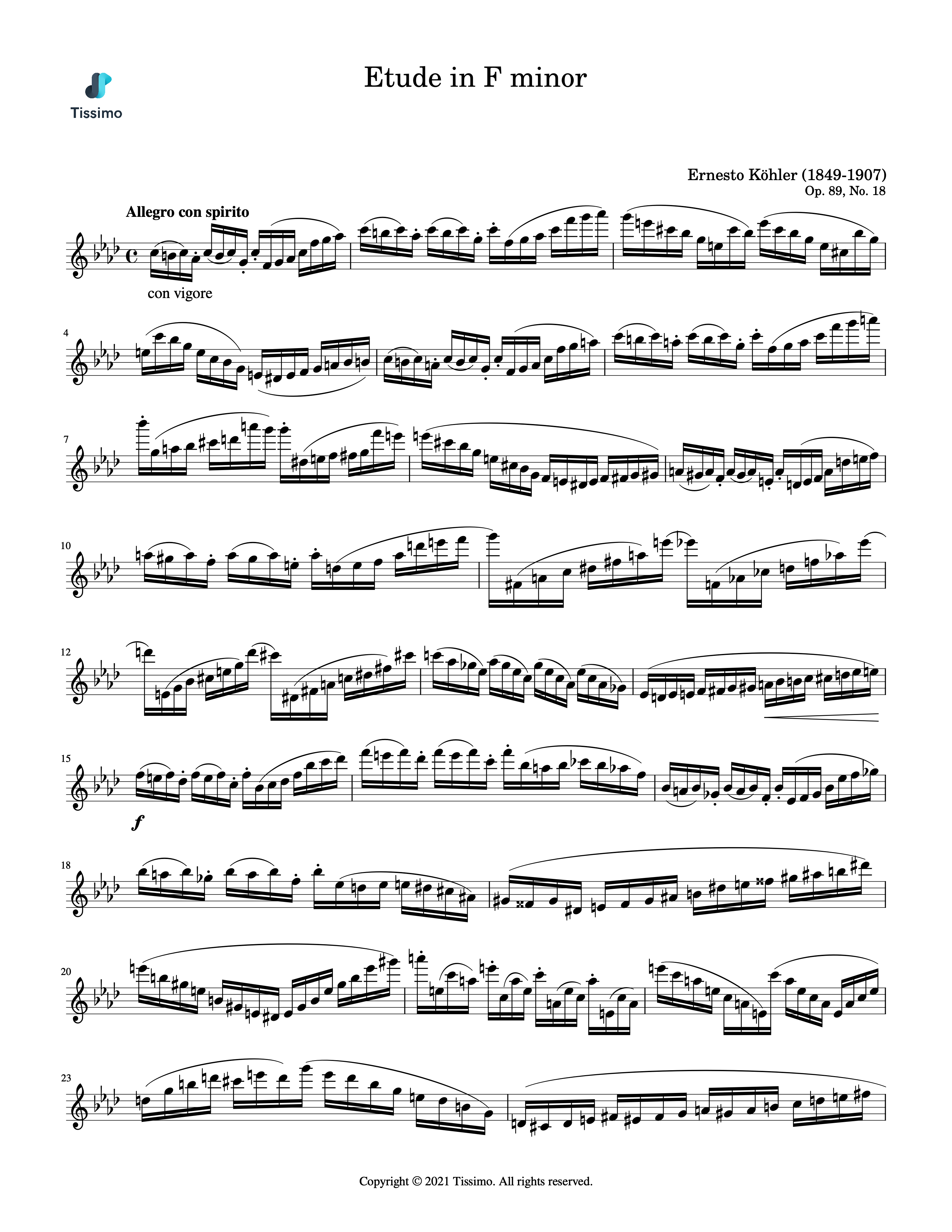 Sheet music preview for Etude in F minor, Op. 89, No. 18 by Ernesto Kohler