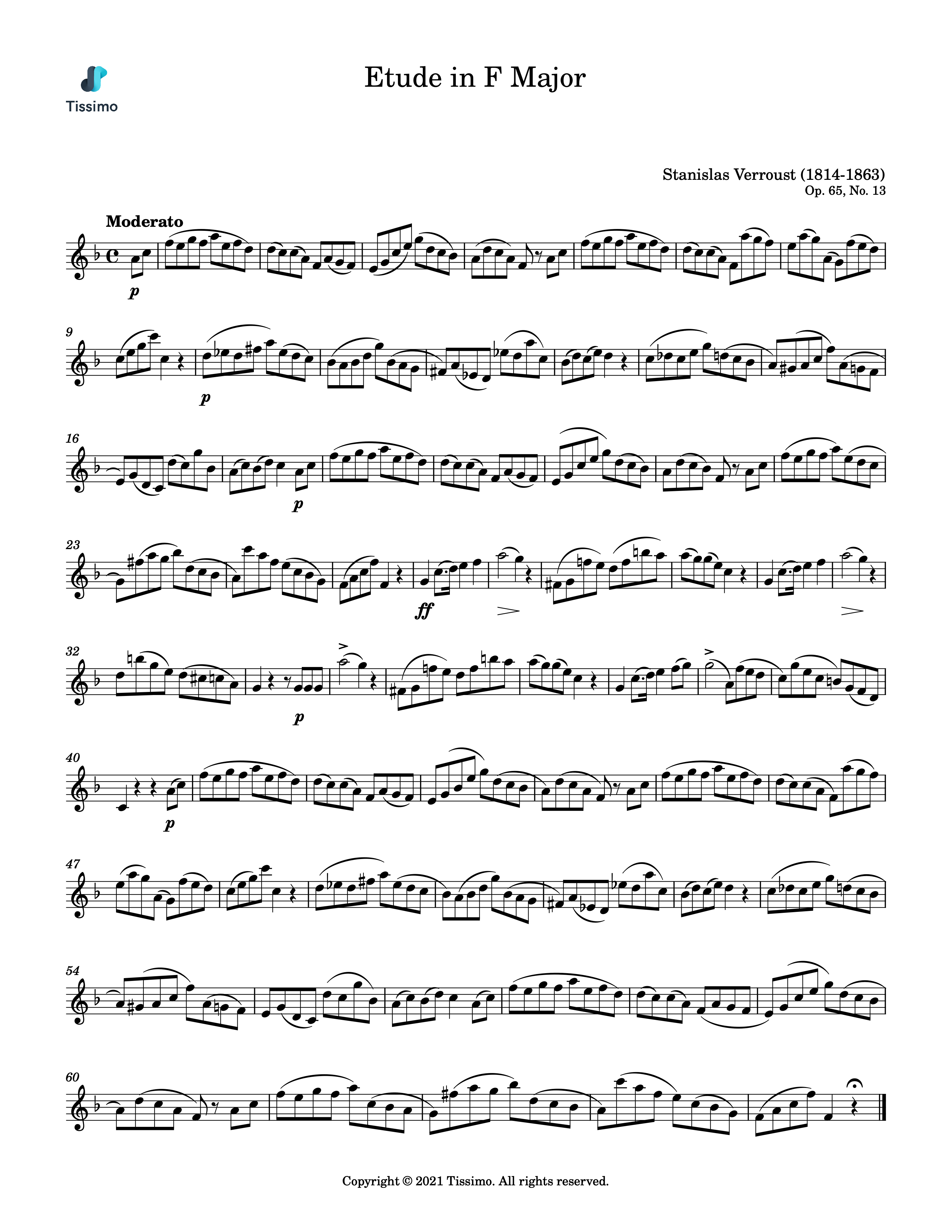 Sheet music preview for Etude in F Major, Op. 65, No. 13 by Stanislas Verroust