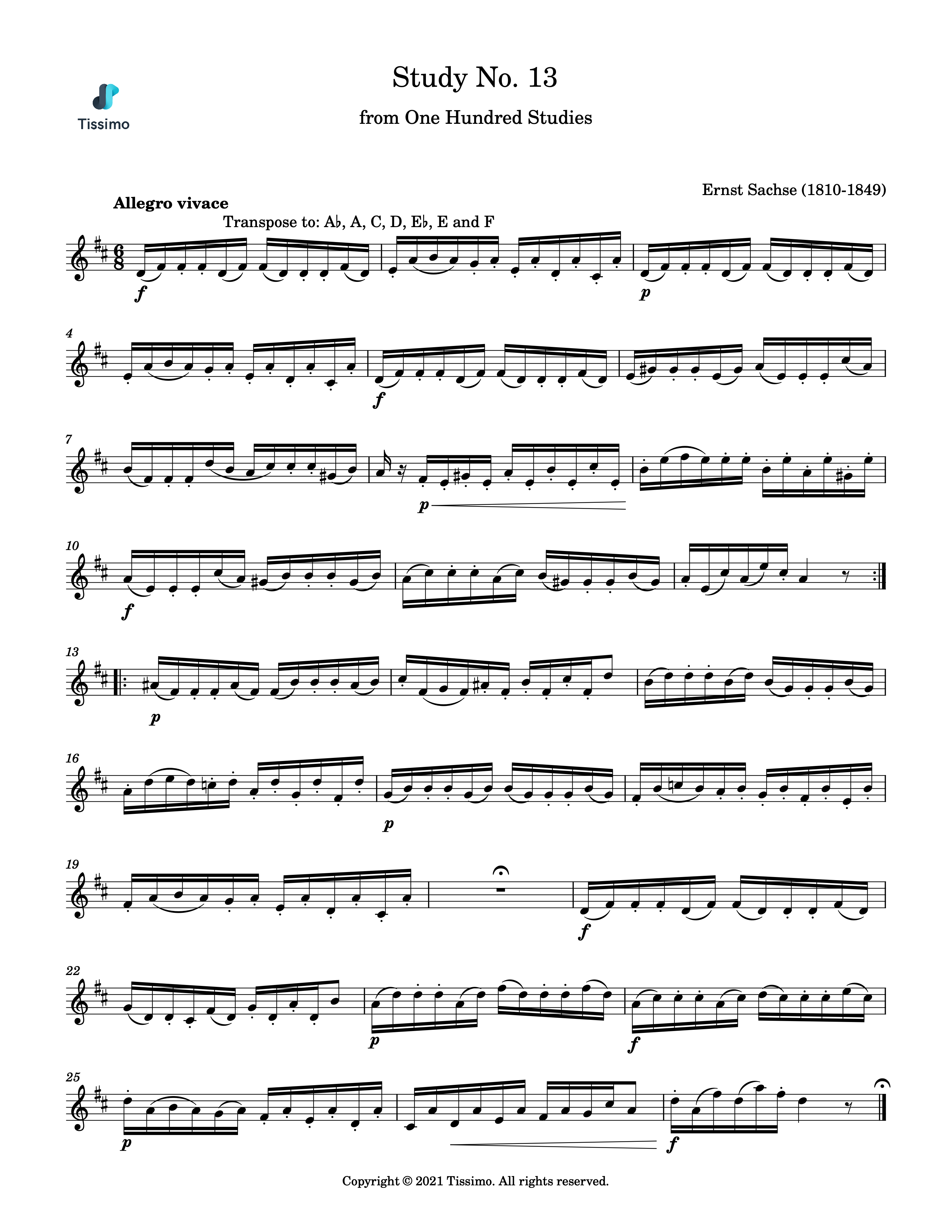 Sheet music preview for Study No. 13 (100 Studies) by Ernst Sachse