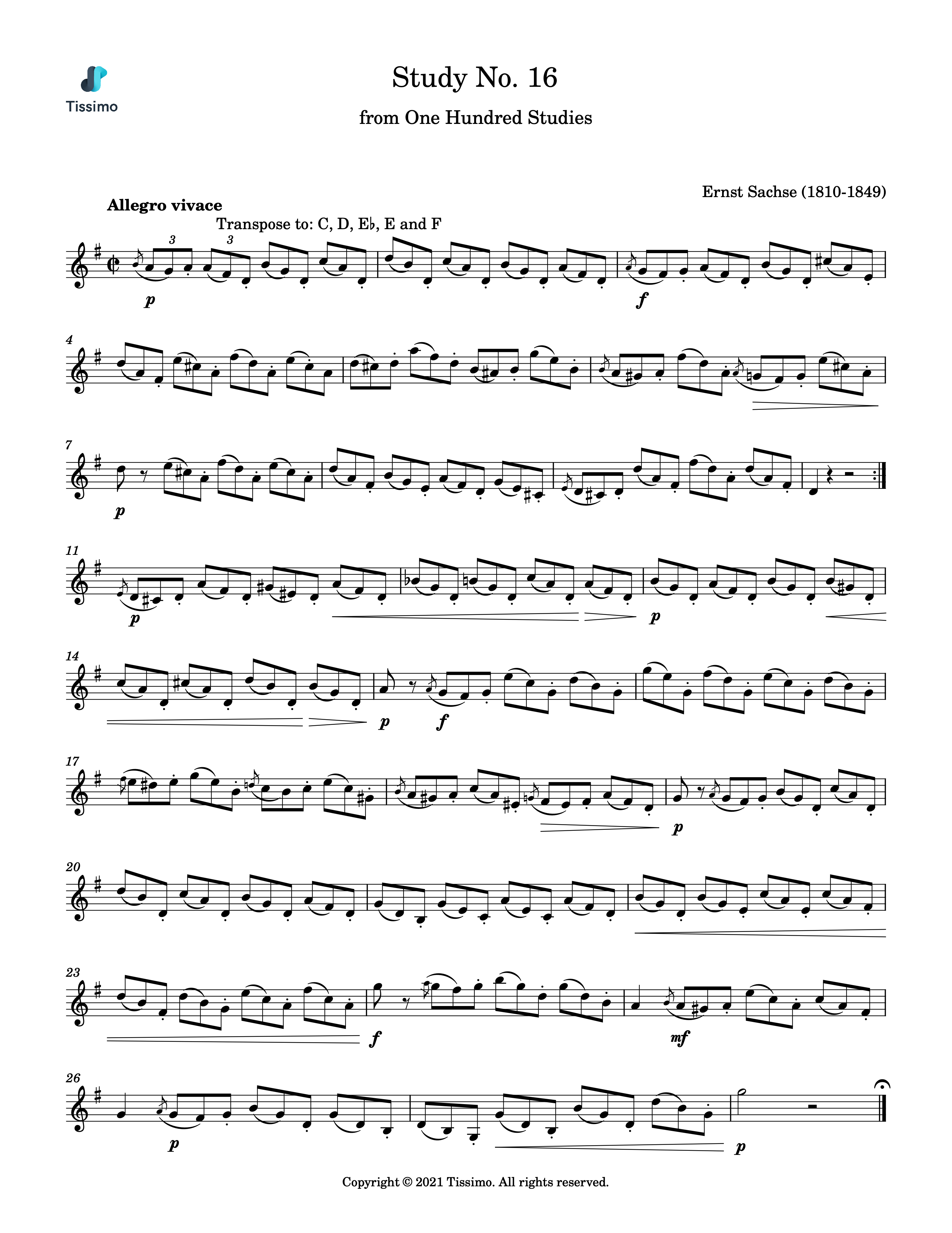 Sheet music preview for Study No. 16 (100 Studies) by Ernst Sachse