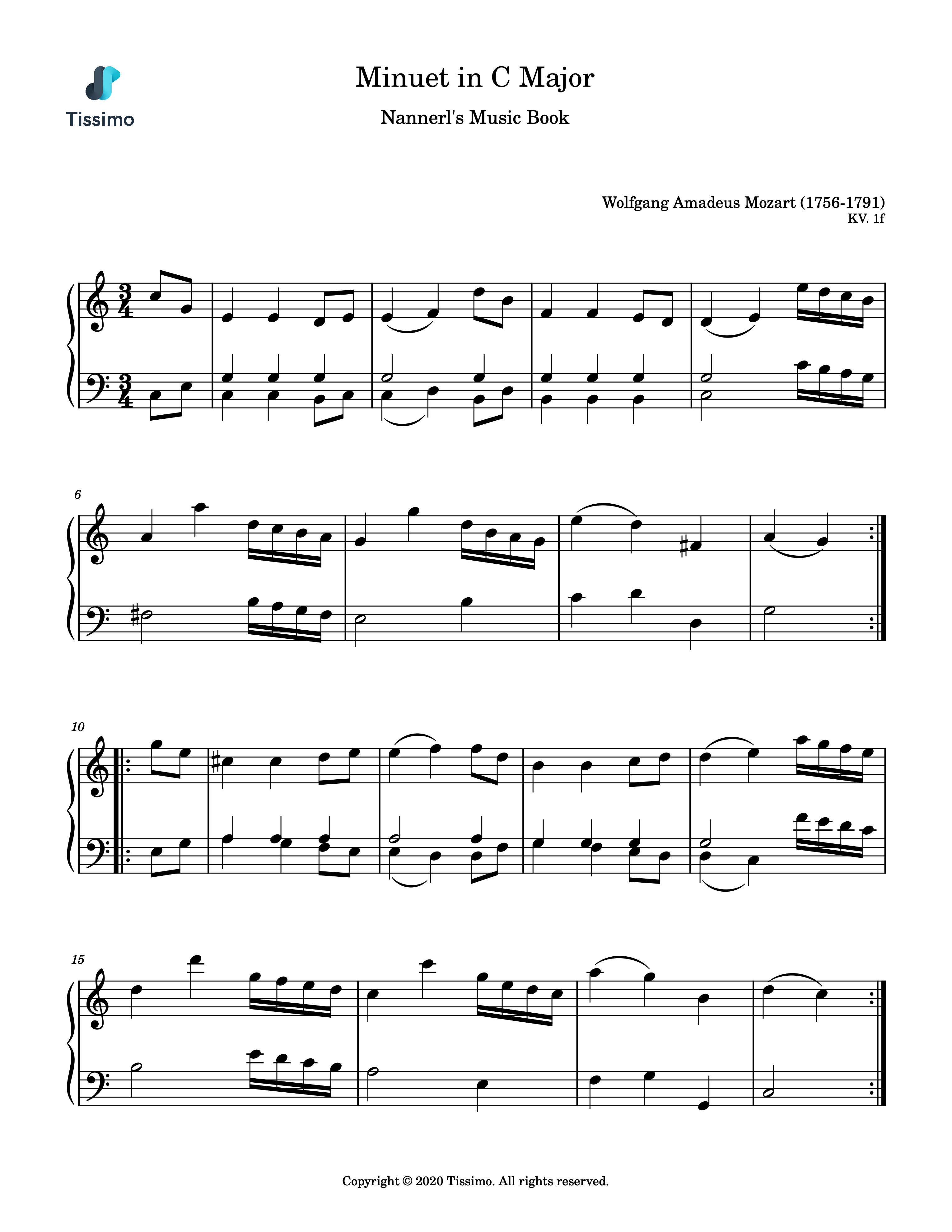 Sheet music preview for Minuet in C Major, KV. 1f by Wolfgang Amadeus Mozart