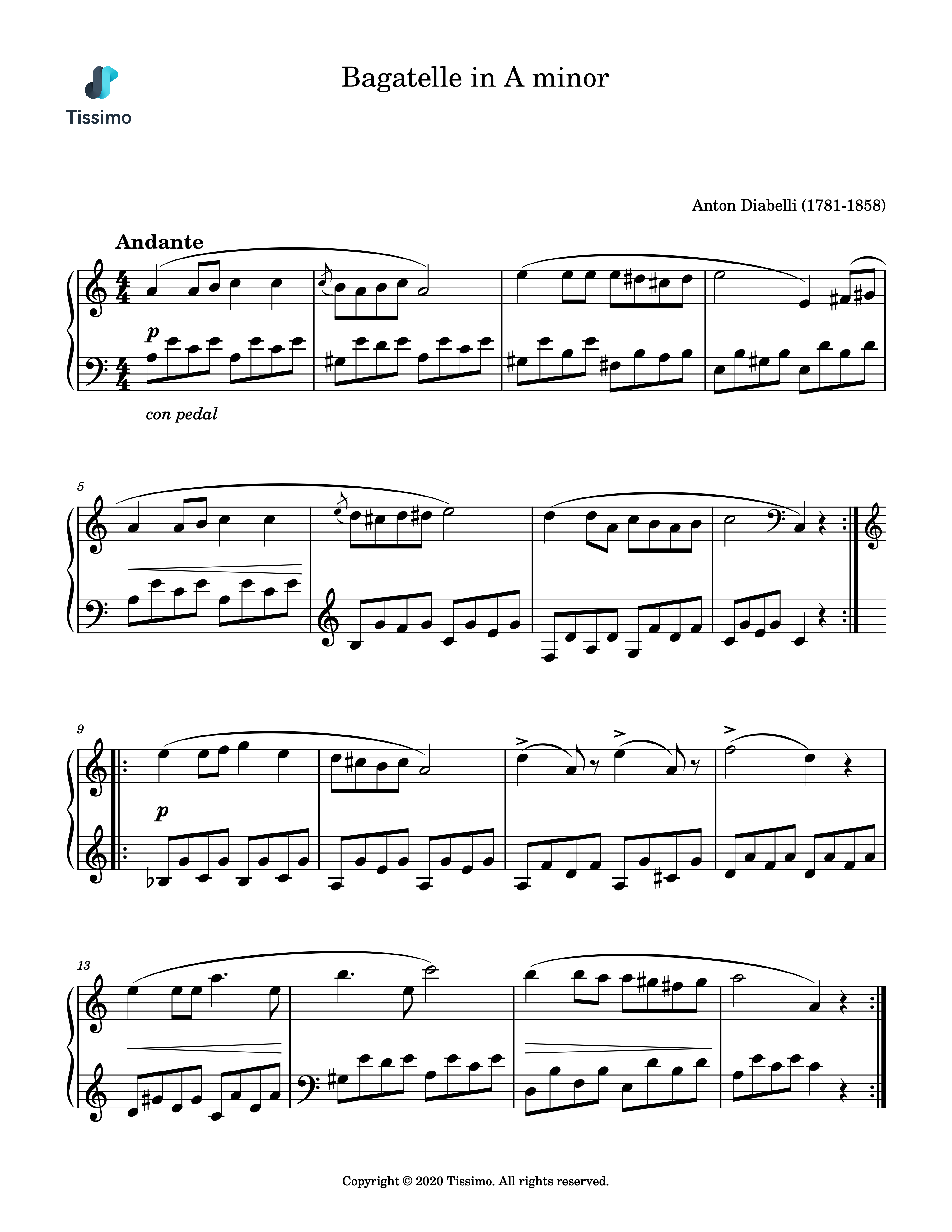 Sheet music preview for Bagatelle in A minor by Anton Diabelli