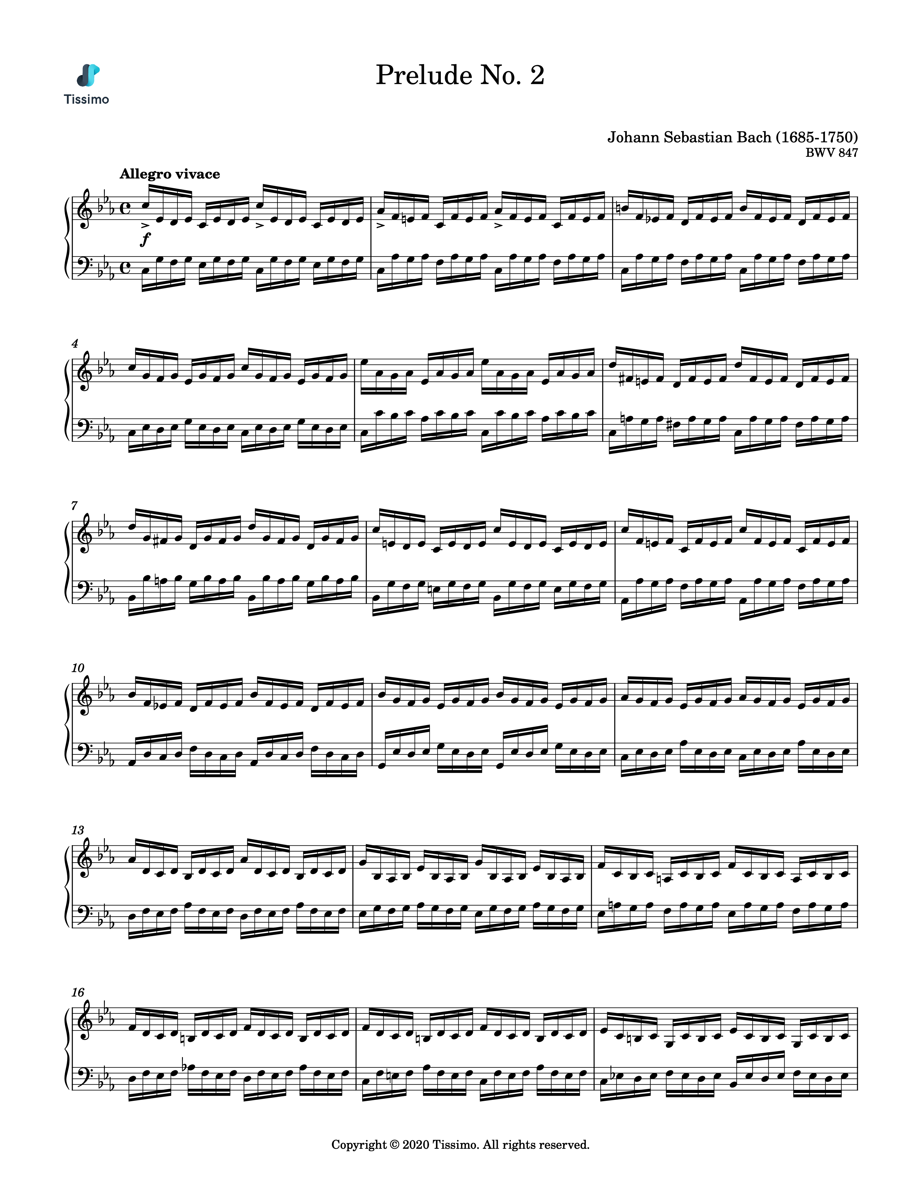 Sheet music preview for Prelude in C minor, WTC 1, BWV 847 by Johann Sebastian Bach