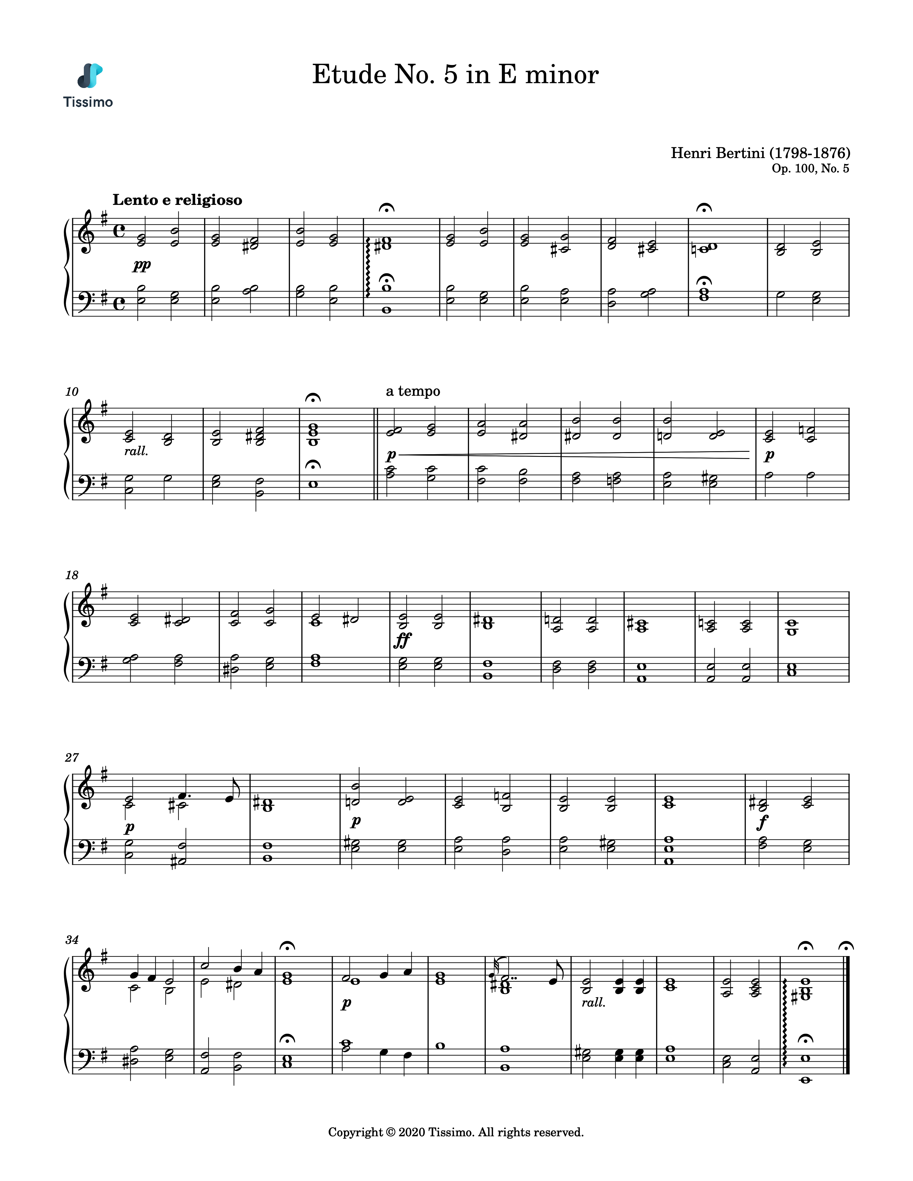 Sheet music preview for Etude in E minor, Op. 100, No. 5 by Henri Bertini