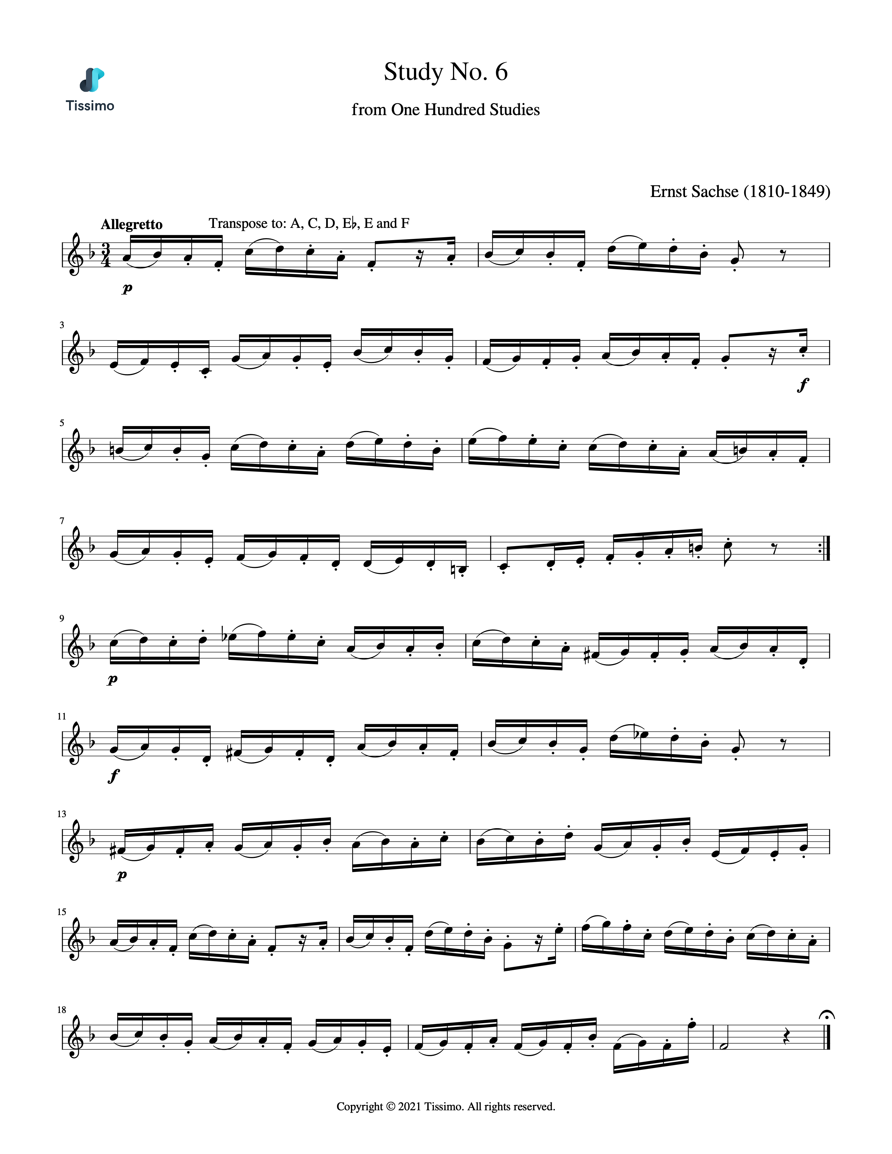 Sheet music preview for Study No. 6 (100 Studies) by Ernst Sachse