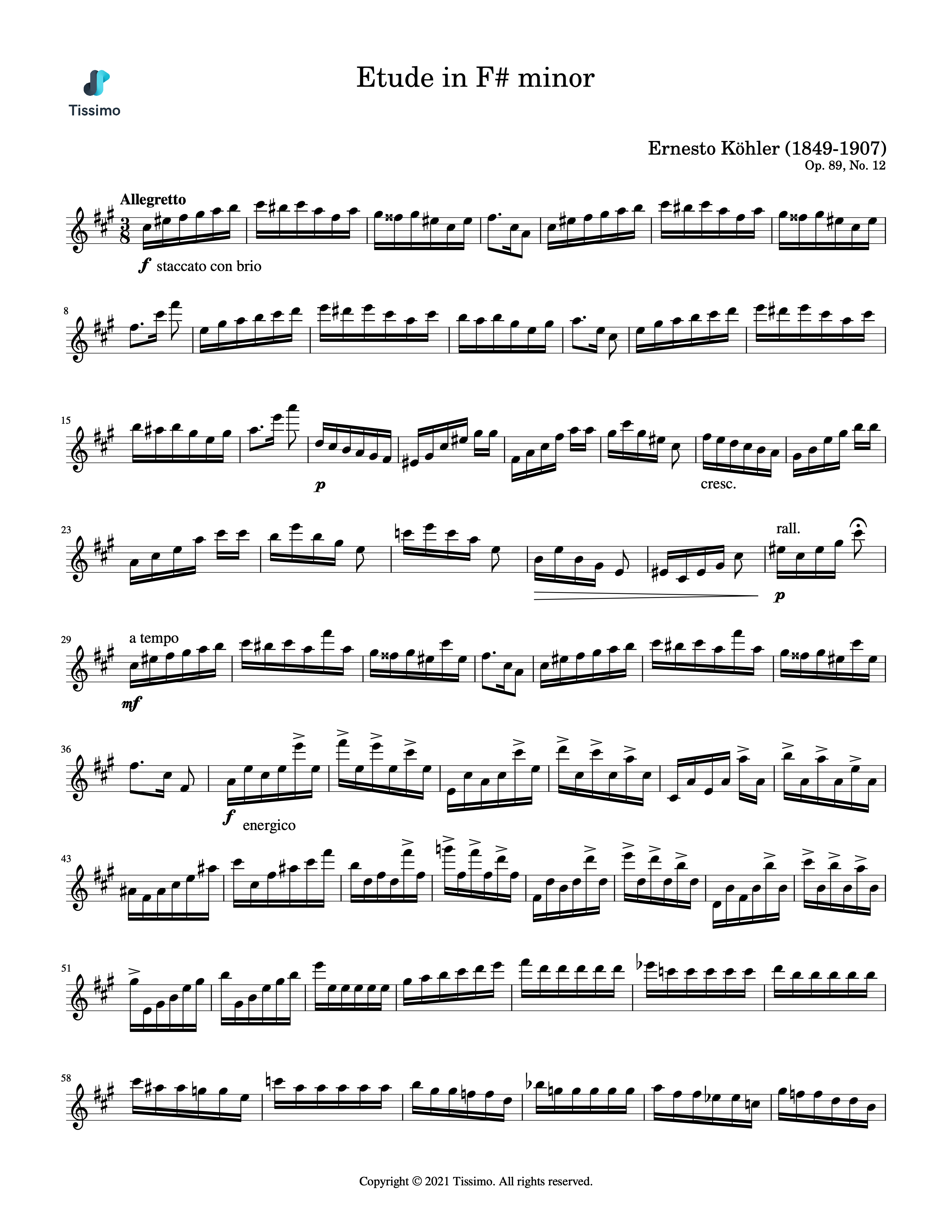 Sheet music preview for Etude in F# minor, Op. 89, No. 12 by Ernesto Kohler