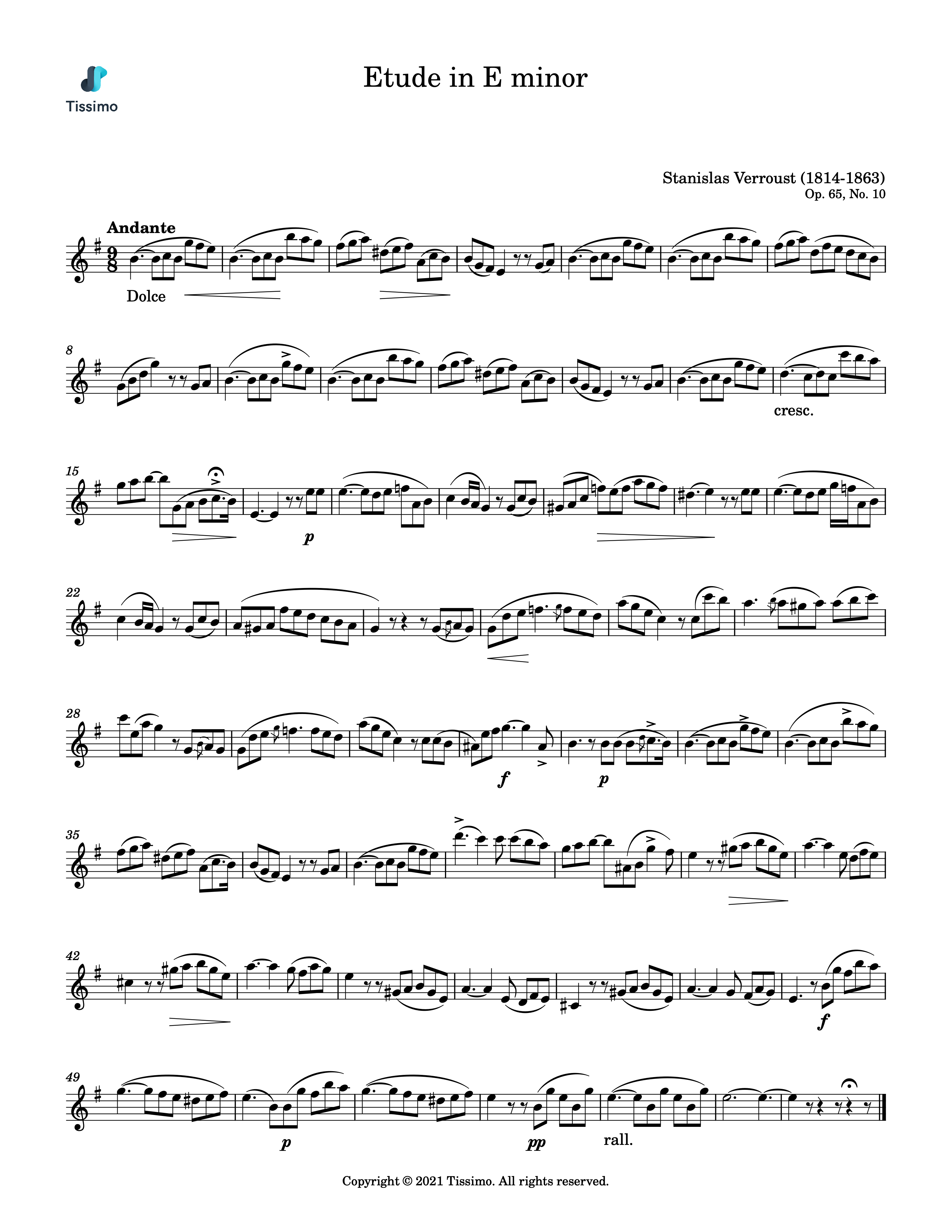 Sheet music preview for Etude in E minor, Op. 65, No. 10 by Stanislas Verroust