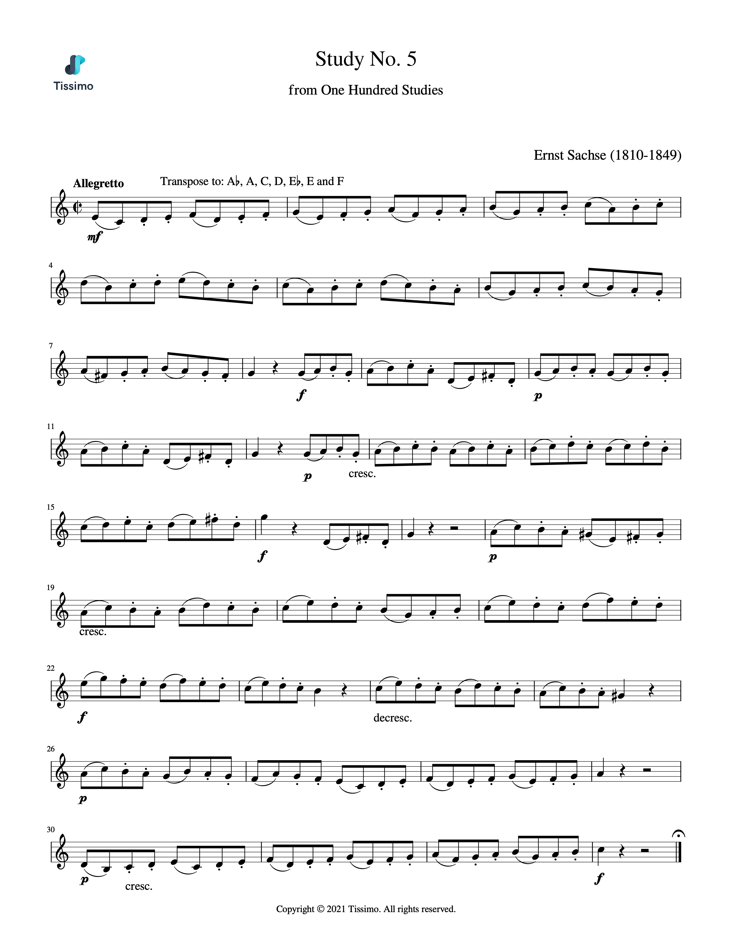 Sheet music preview for Study No. 5 (100 Studies) by Ernst Sachse