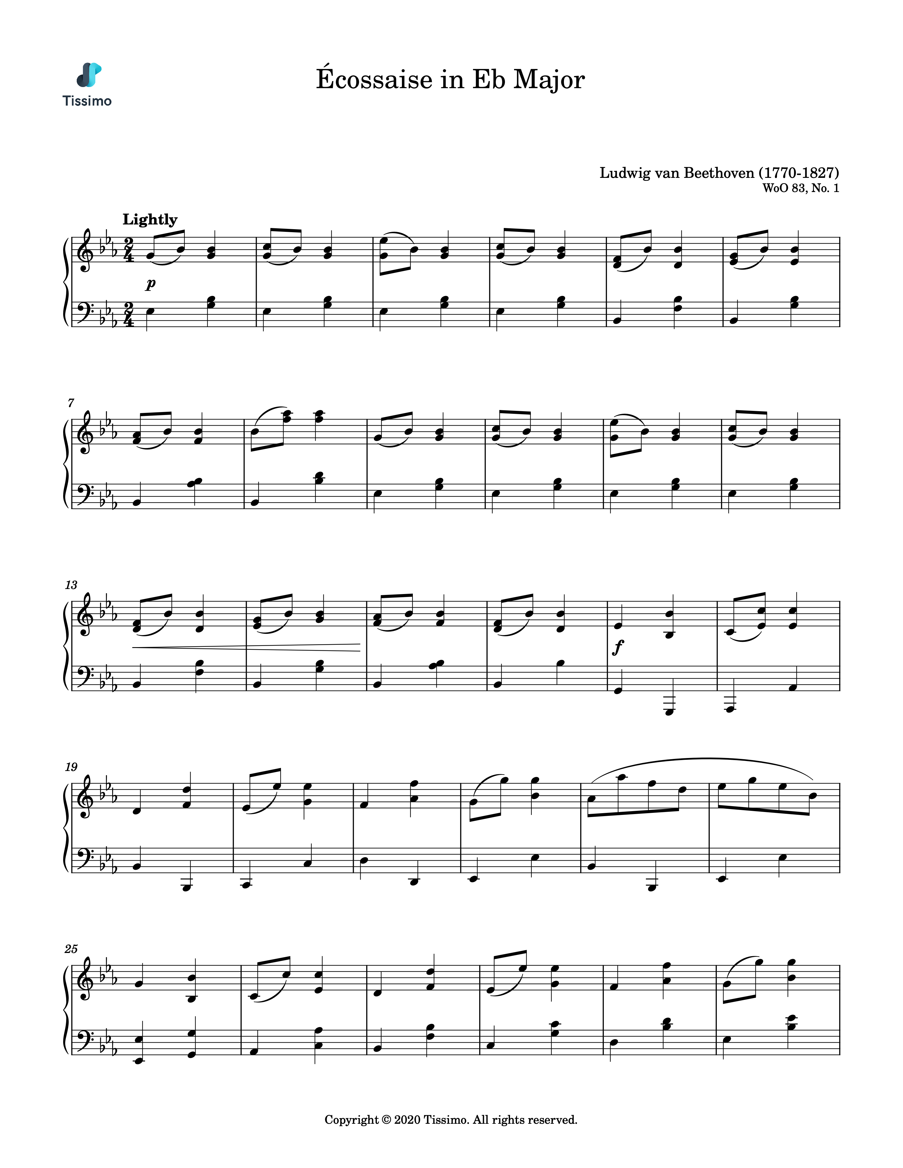 Sheet music preview for Ecossaise in Eb Major, WoO 83, No. 1 by Ludwig van Beethoven