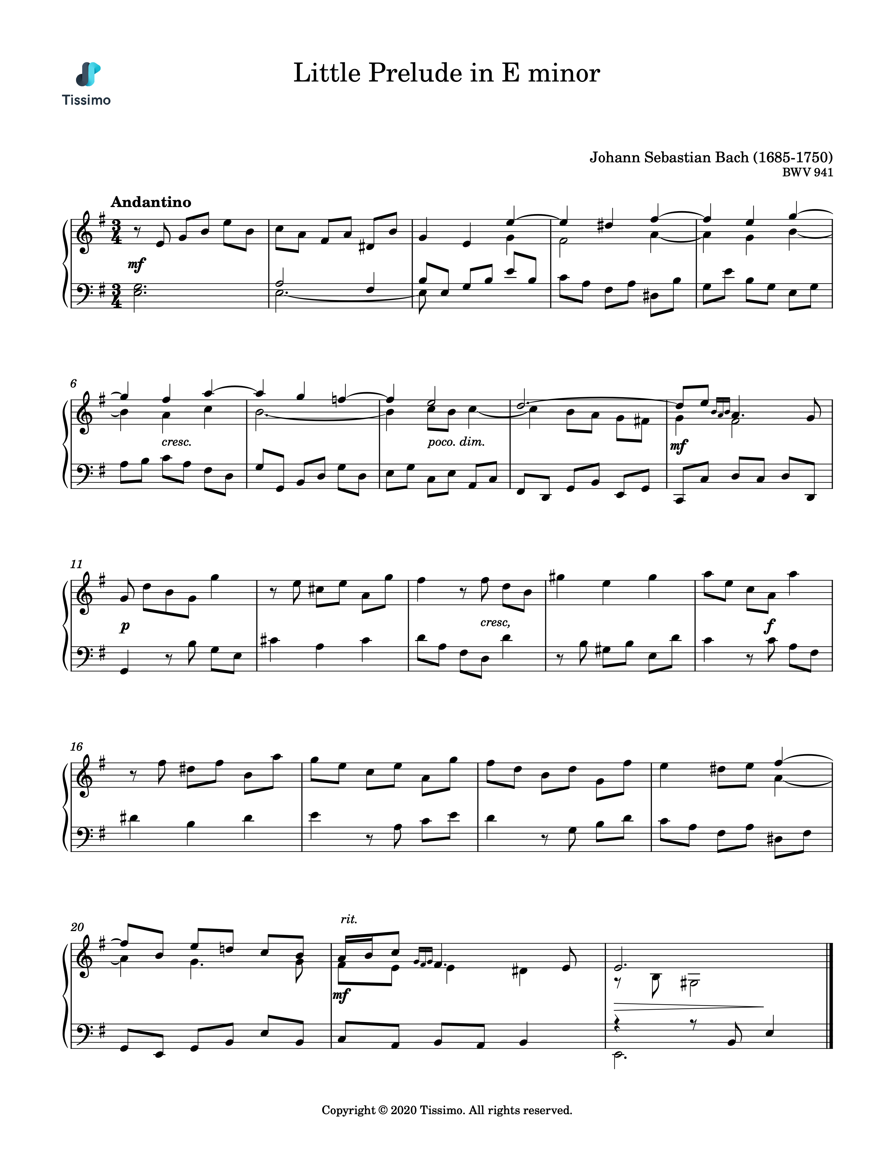 Sheet music preview for Little Prelude in E minor, BWV 941 by Johann Sebastian Bach