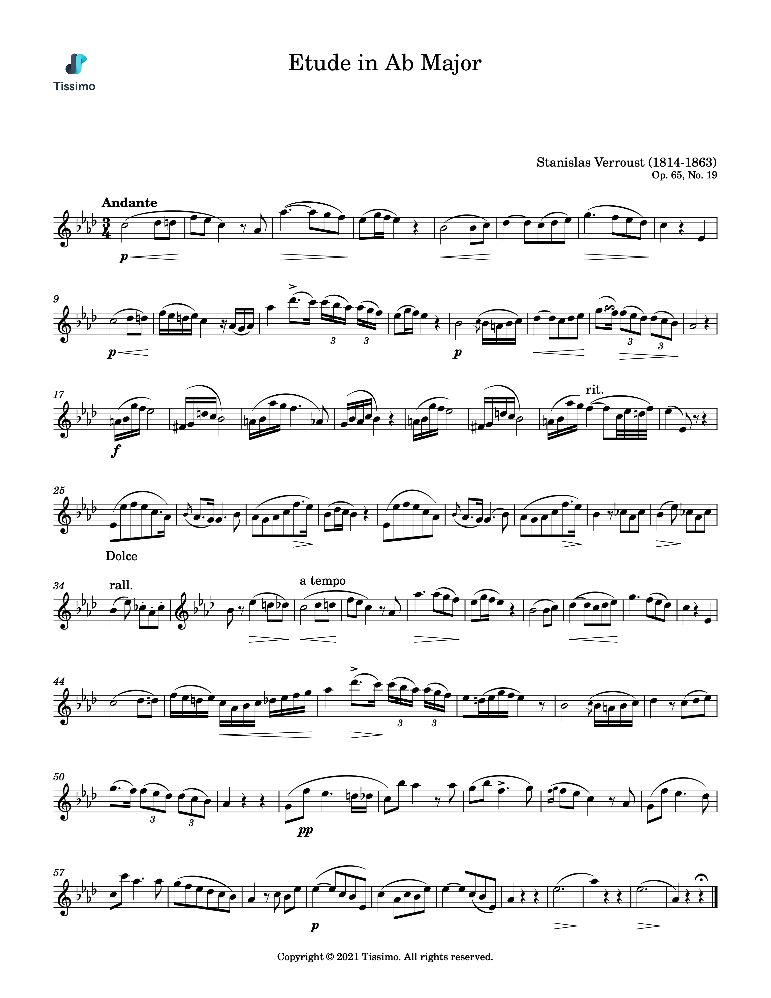 Sheet music preview for Etude in Ab Major, Op. 65, No. 19 by Stanislas Verroust