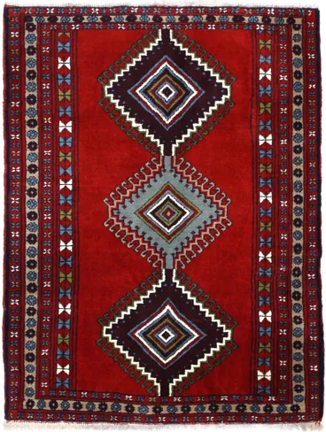 Handmade Persian rug in dimensions 162 centimeters length by 122 centimetres width with mainly Red and Blue colors