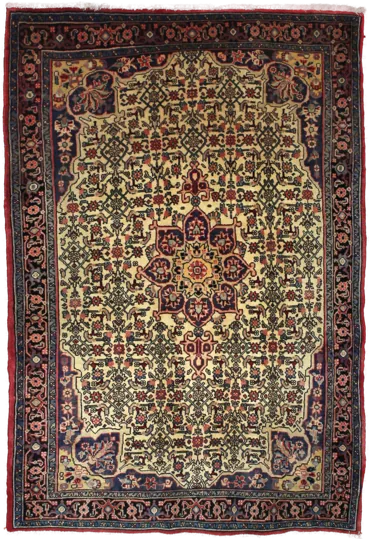 Handmade Persian rug in dimensions 153 centimeters length by 108 centimetres width with mainly Green and Blue colors