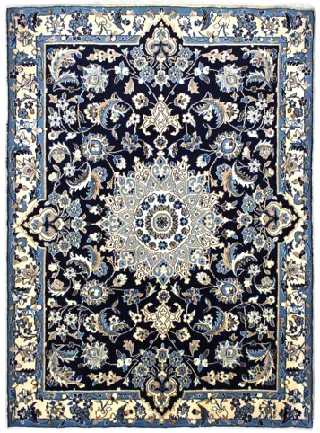 Handmade Persian rug of Nain style in dimensions 198 centimeters length by 142 centimetres width with mainly Beige and Blue colors