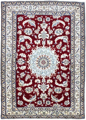 Handmade Persian rug of Nain style in dimensions 203 centimeters length by 145 centimetres width with mainly Beige and Red colors