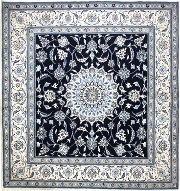 Handmade Persian rug of Nain style in dimensions 202 centimeters length by 198 centimetres width with mainly Blue and White colors