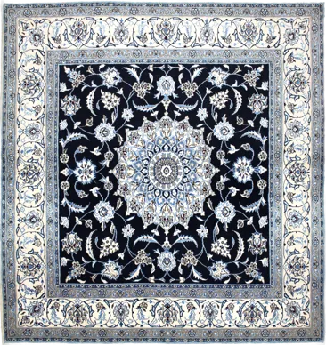 Handmade Persian rug of Nain style in dimensions 207 centimeters length by 200 centimetres width with mainly Blue and Ivory colors