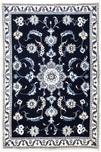 Handmade Persian rug of Nain style in dimensions 150 centimeters length by 98 centimetres width with mainly Blue and Ivory colors