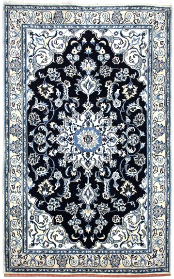 Handmade Persian rug of Nain style in dimensions 204 centimeters length by 125 centimetres width with mainly Beige and Blue colors