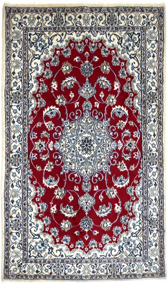 Handmade Persian rug of Nain style in dimensions 205 centimeters length by 117 centimetres width with mainly Red and Blue colors